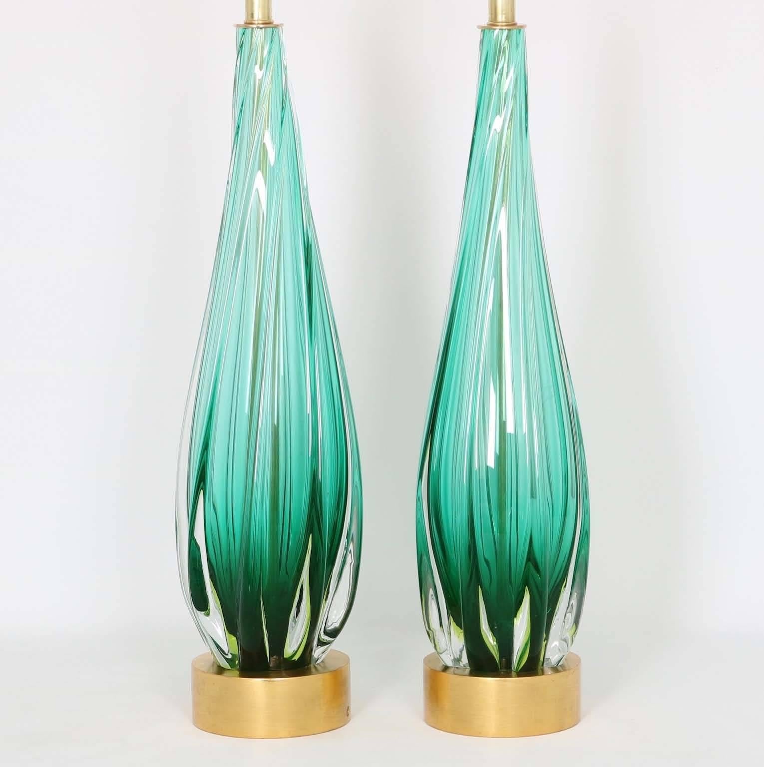 Mid-Century Modern Restored Seguso Murano Glass Drop Lamps, Pair