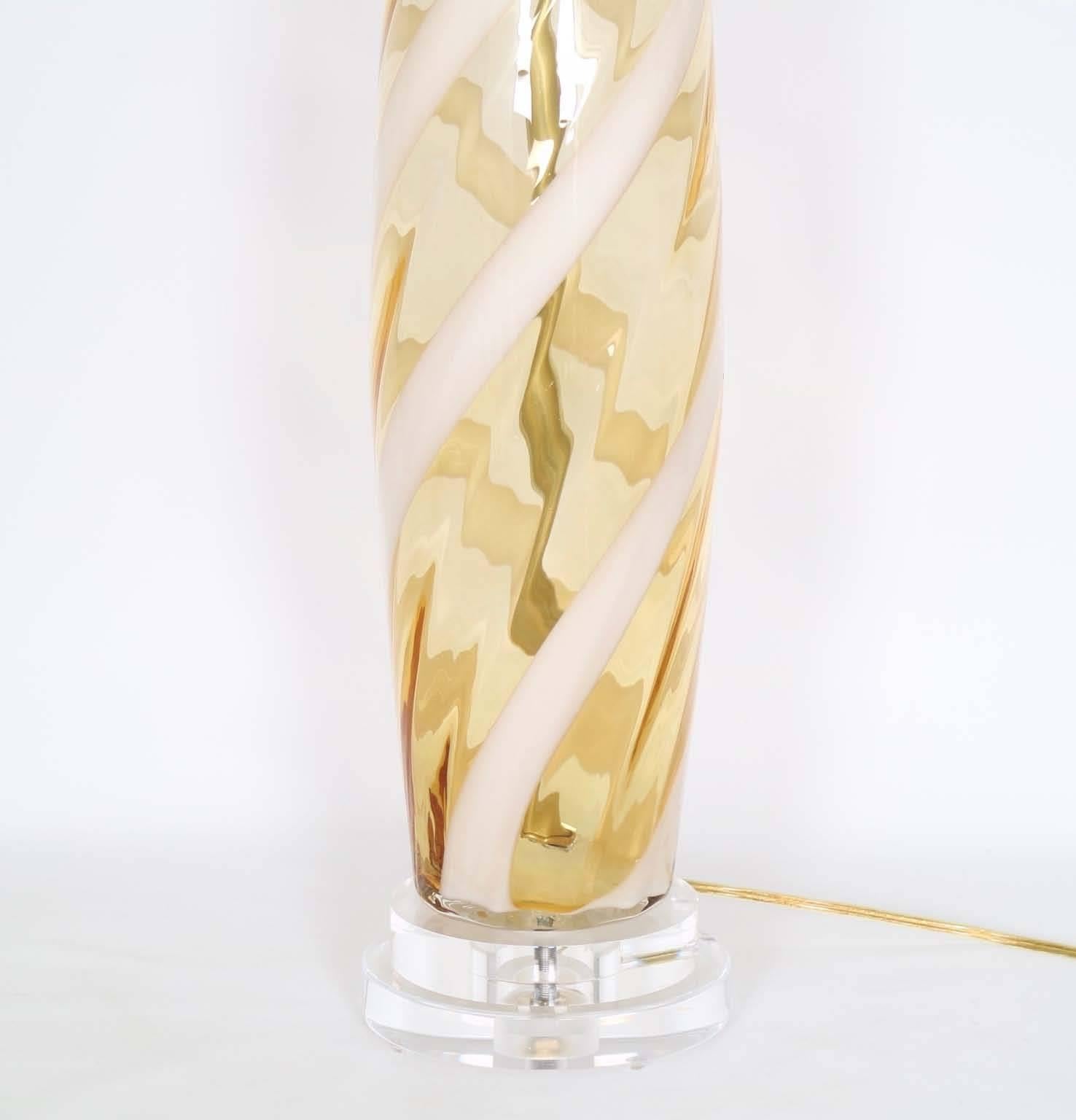 Mid-Century Modern Mid-century Modern Murano Glass Lamp with White Ribbon Swirls