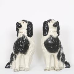 Large Pair of Staffordshire Hand-Painted Porcelain Dog Figurines