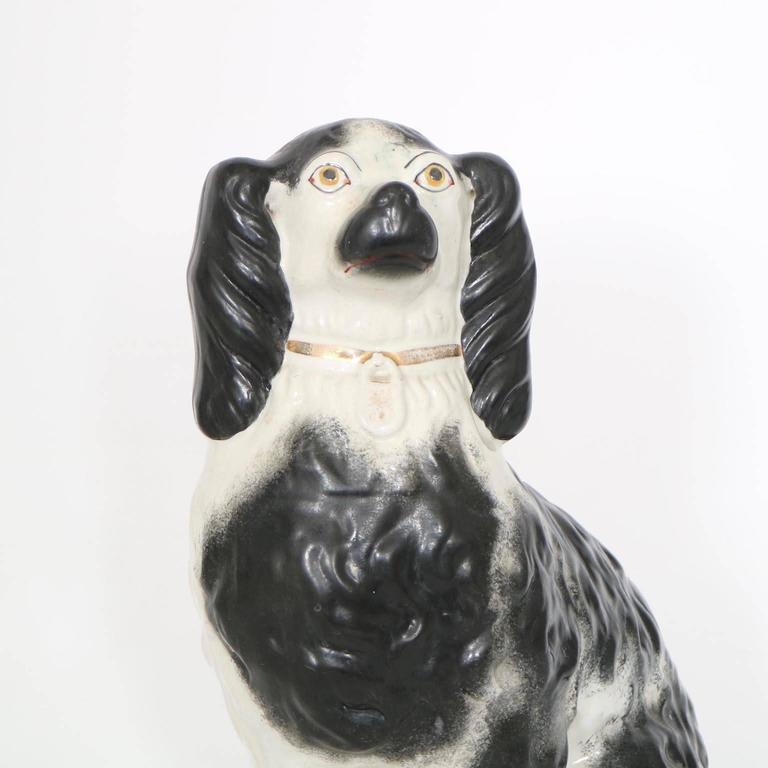 Large Pair of Staffordshire HandPainted Porcelain Dog Figurines at