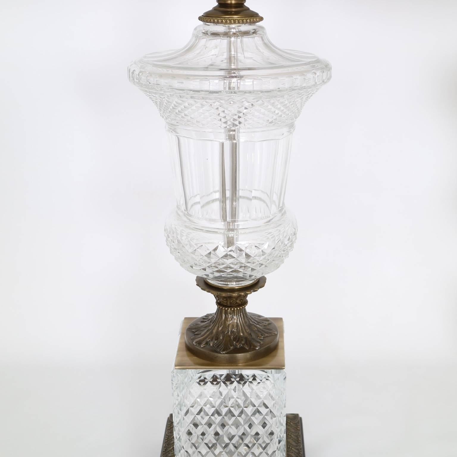 Paul Hanson Hollywood Regency Crystal Urn Lamps, Pair In Excellent Condition In New York, NY