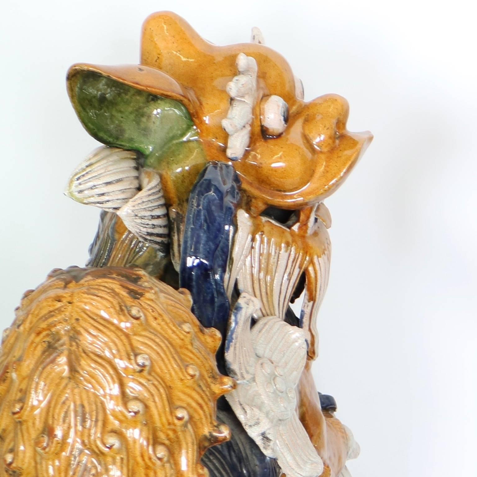 Pair of Early 20th Century Majolica Foo Dogs 2