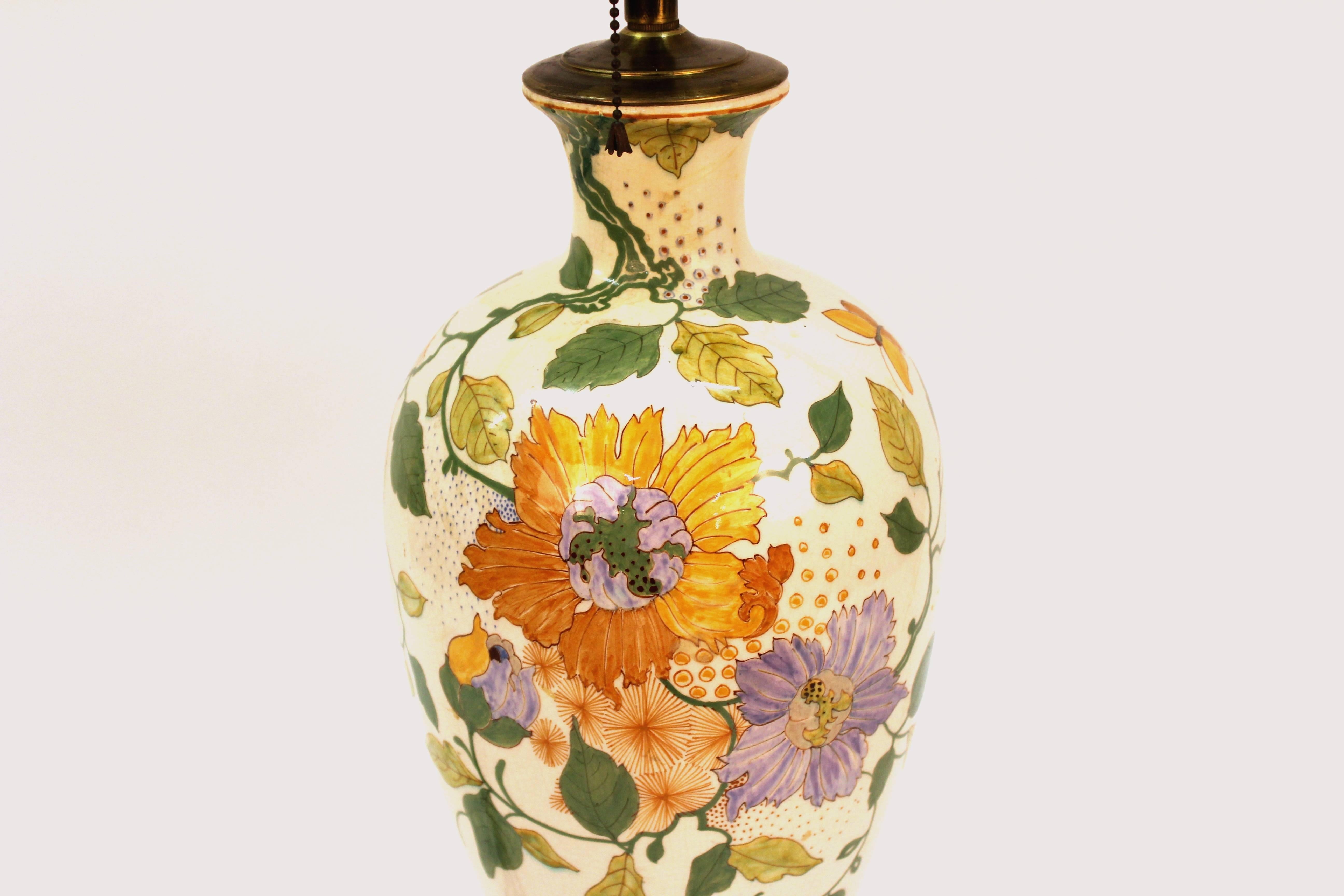 Dutch Hand-Painted Porcelain Baluster Vase Lamp In Good Condition In New York, NY