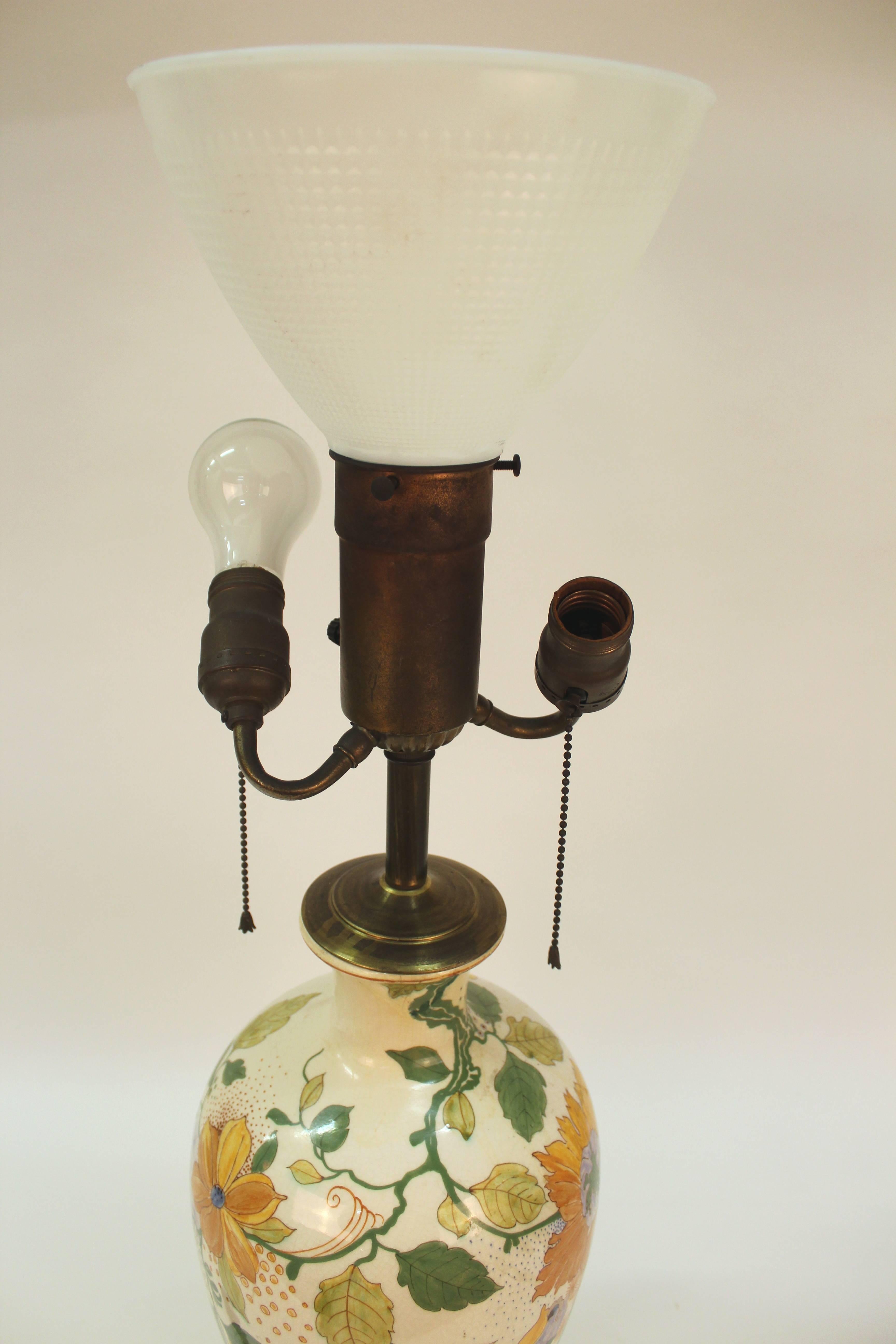Mid-Century Modern Dutch Hand-Painted Porcelain Baluster Vase Lamp