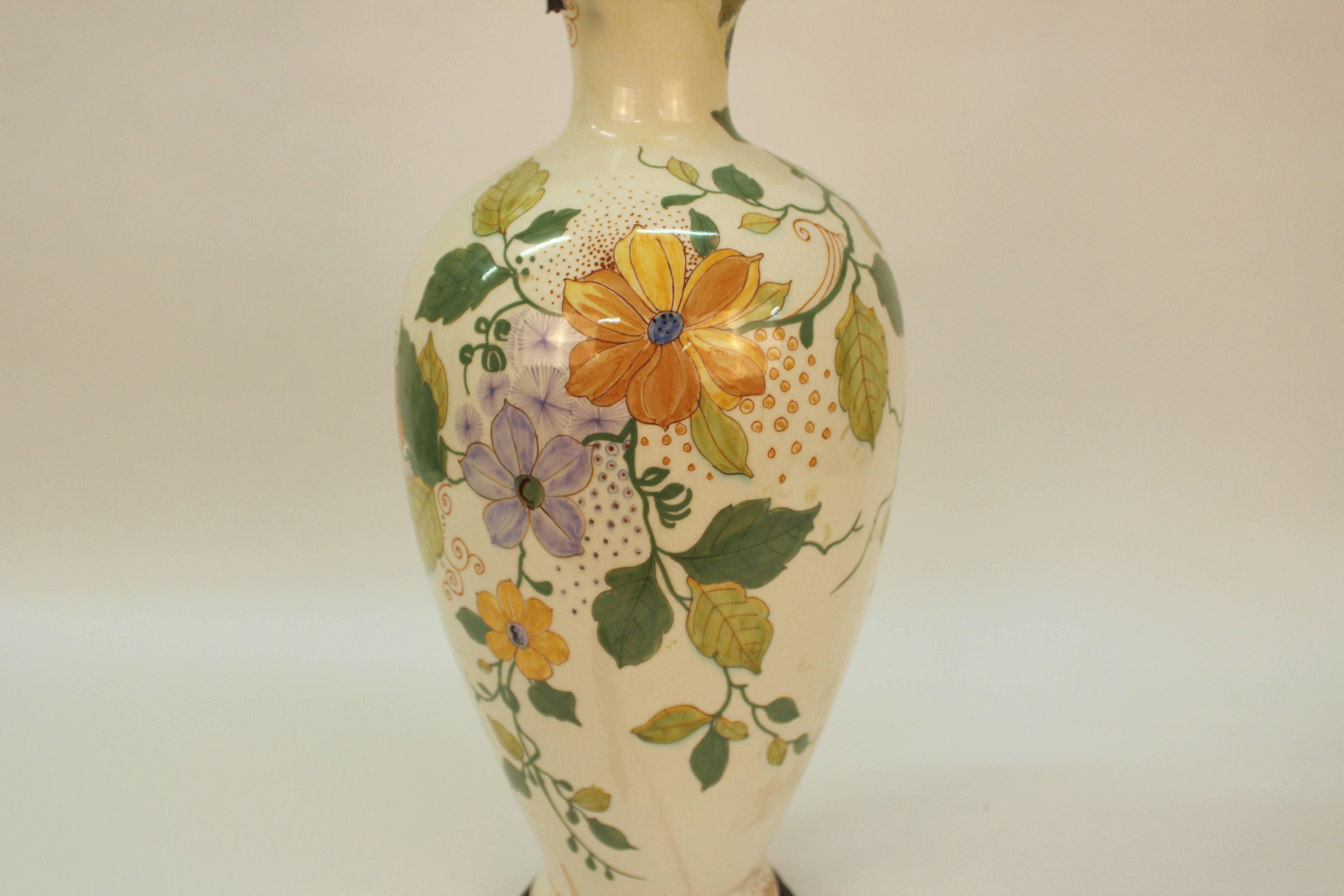 20th Century Dutch Hand-Painted Porcelain Baluster Vase Lamp