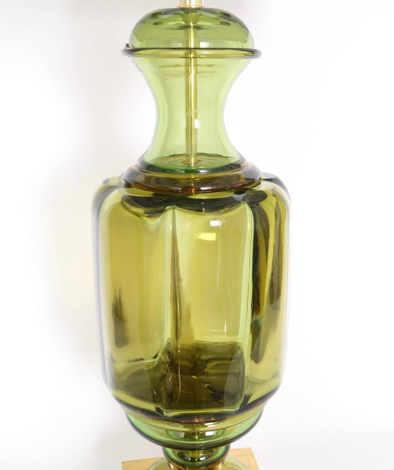 Italian Marbro Green Murano Glass Urn Lamp by Seguso