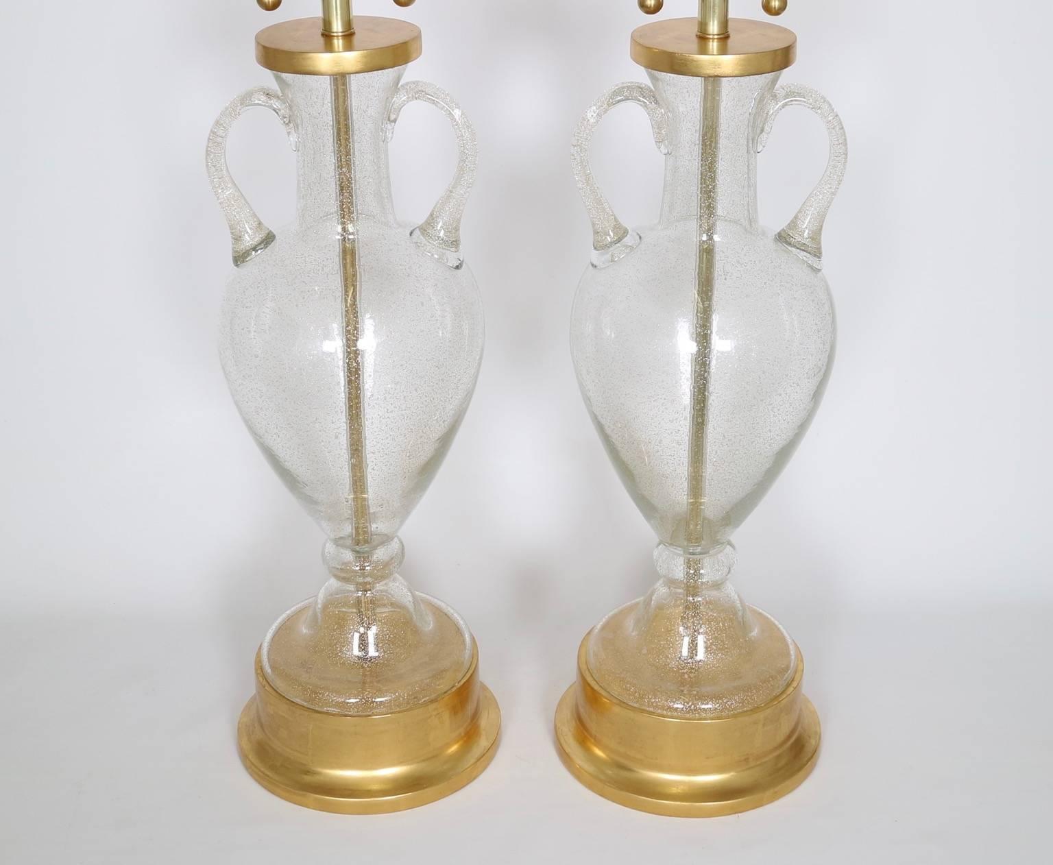 Italian Murano Glass Urn Lamps by Seguso for Marbro, Pair