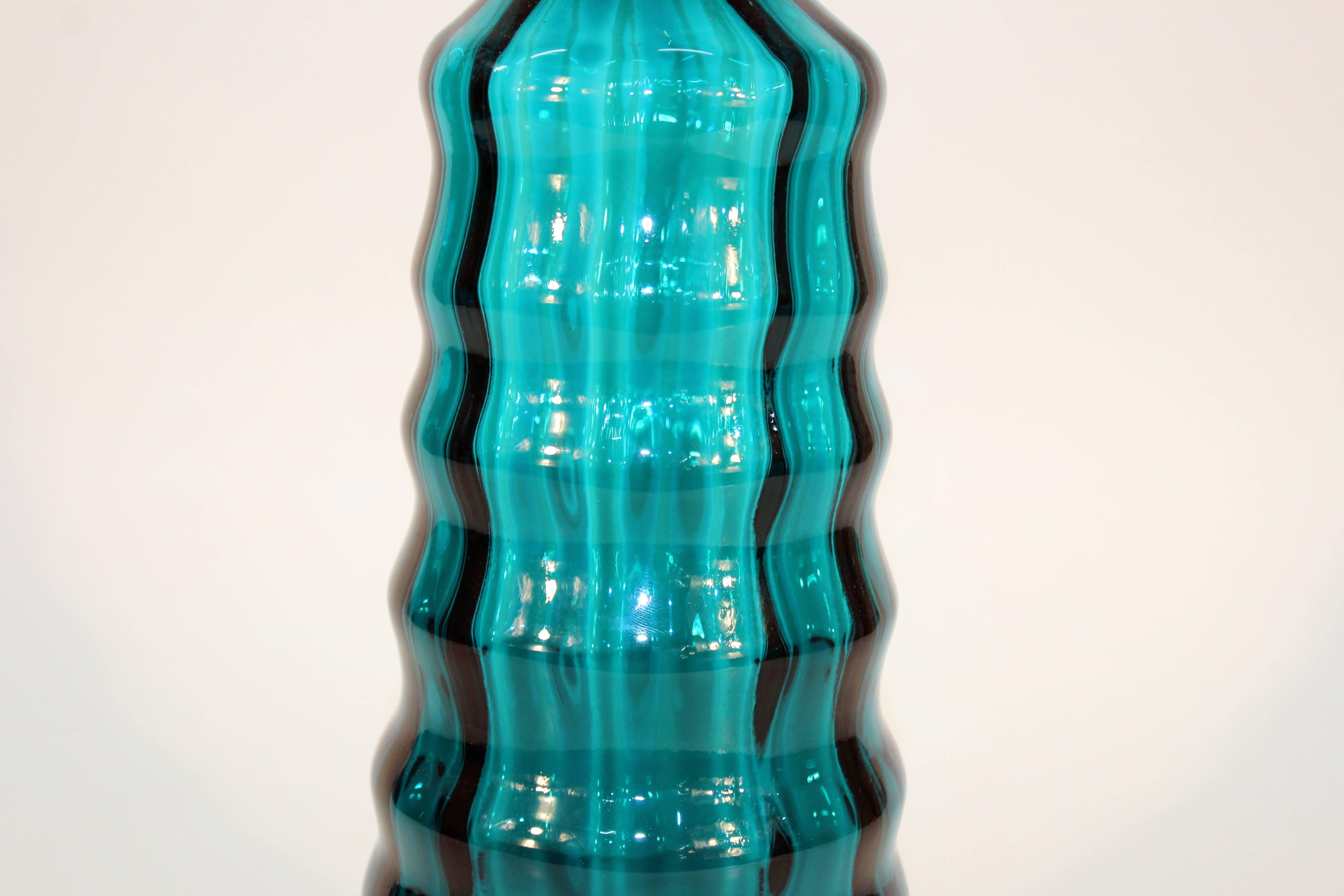 Joel Myers for Blenko #658L Decanter in Peacock Blue In Excellent Condition In New York, NY