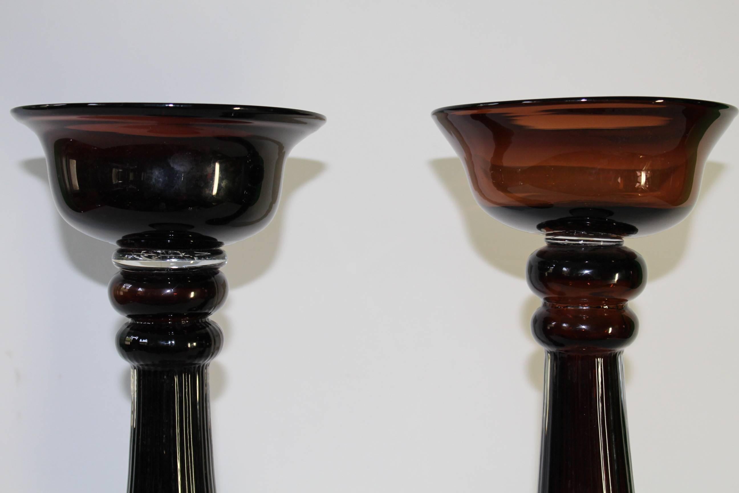 Pair of Mid-Century Modern Hand Blown Glass Baluster Candlesticks 2