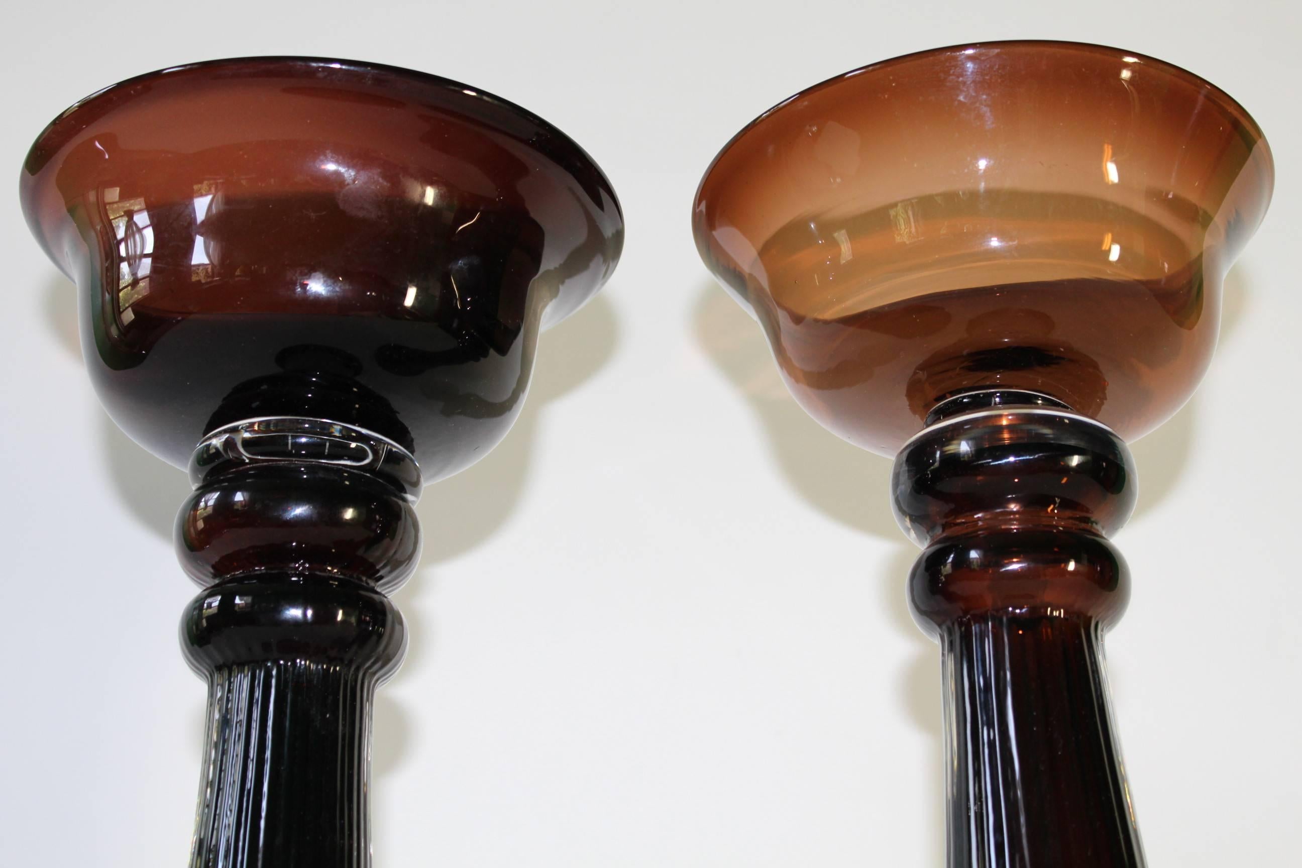 Pair of Mid-Century Modern Hand Blown Glass Baluster Candlesticks 3