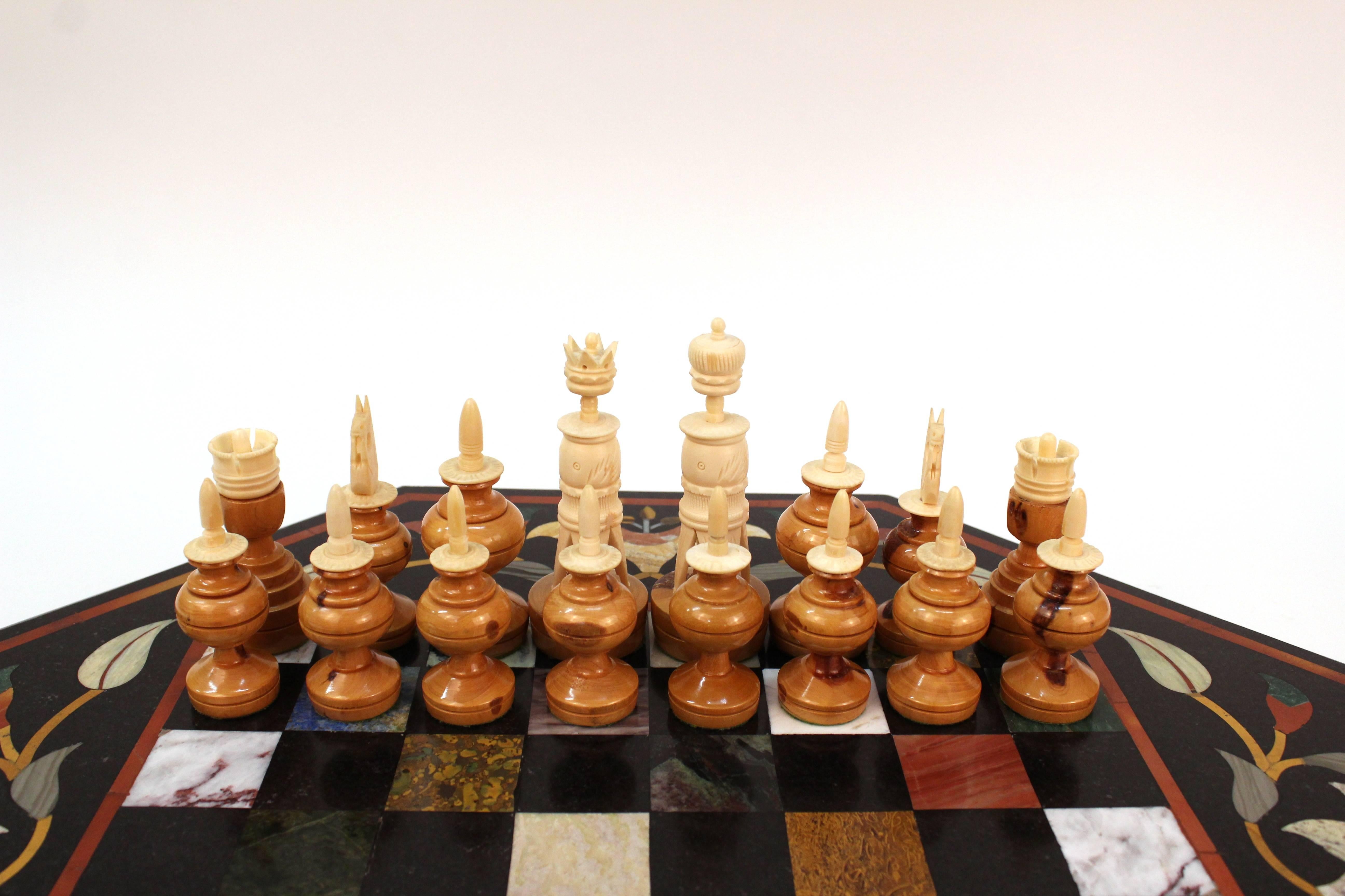 Mid-Century Modern Italian Pietra Dura Chess Board with Semi-Precious Stone