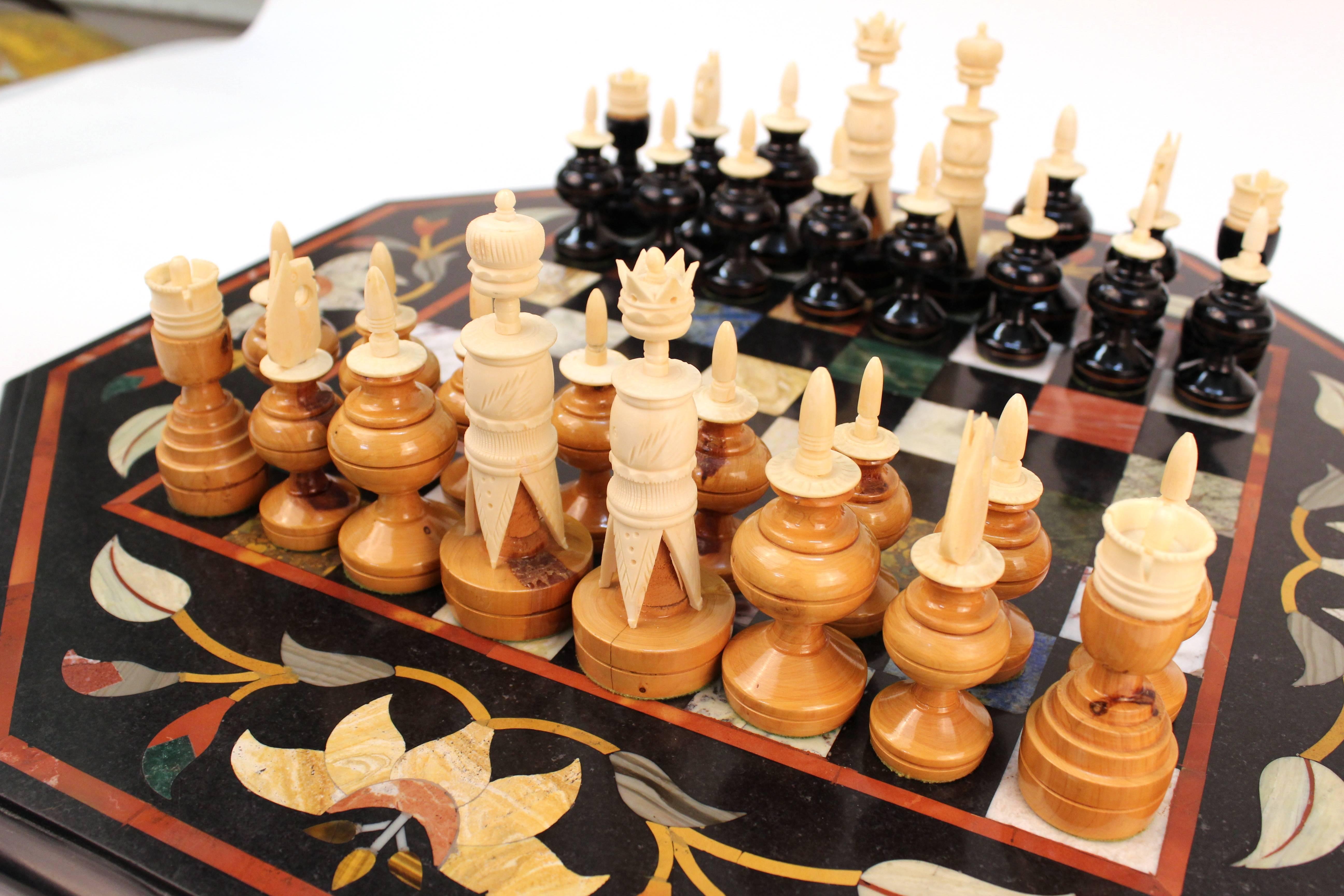 20th Century Italian Pietra Dura Chess Board with Semi-Precious Stone