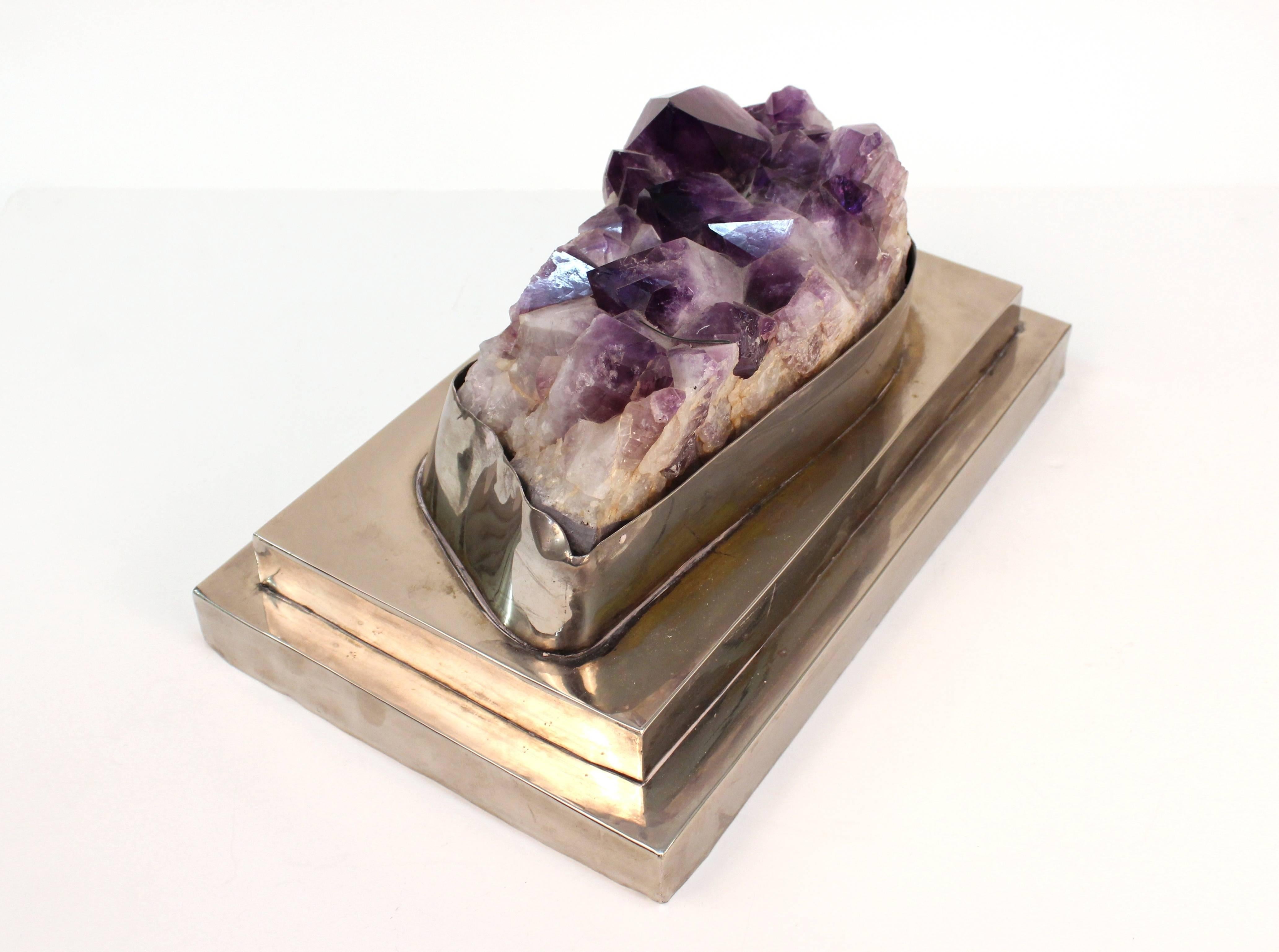 Amethyst Geode on Silver Plate Base In Good Condition In New York, NY