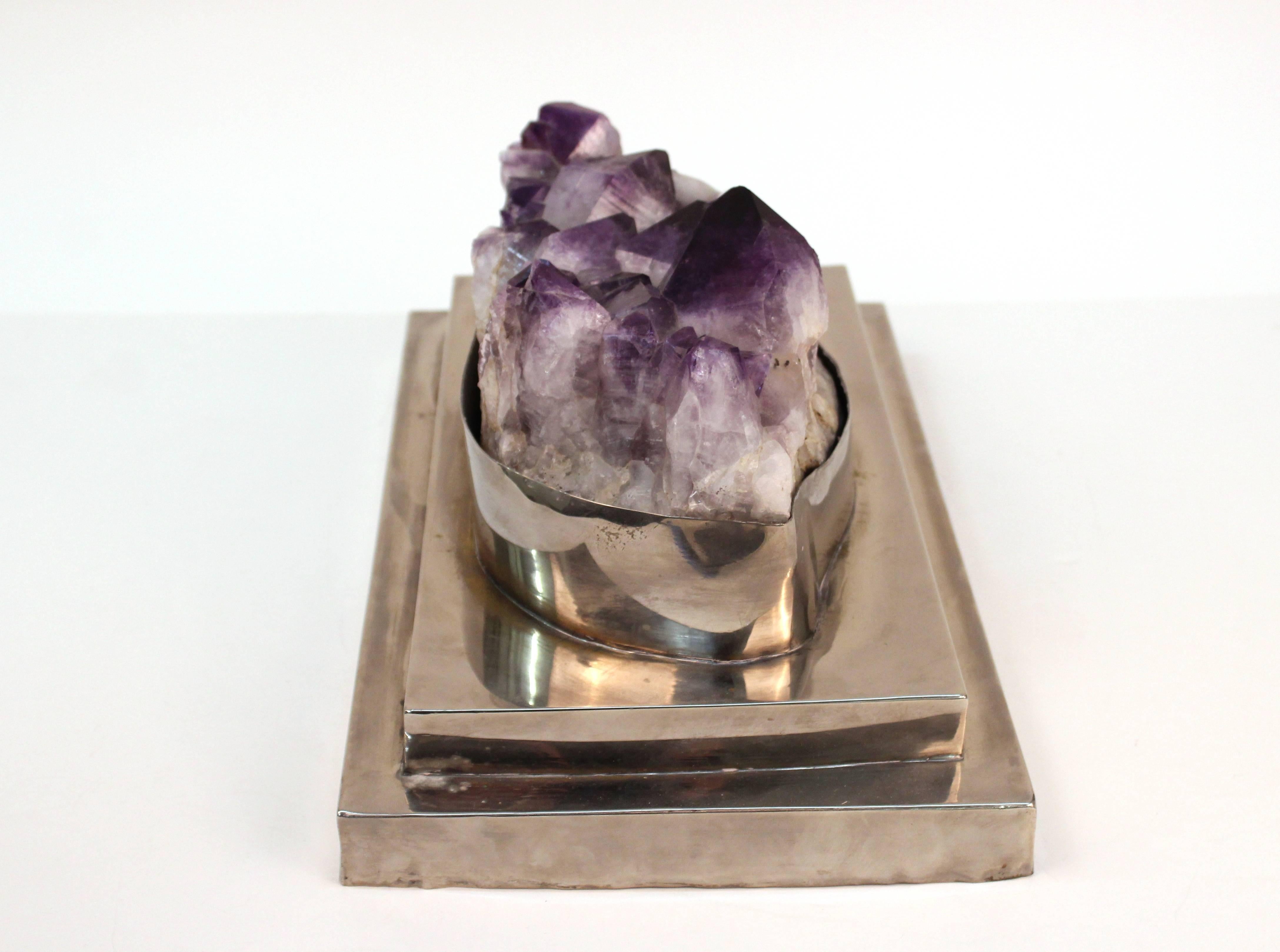 20th Century Amethyst Geode on Silver Plate Base