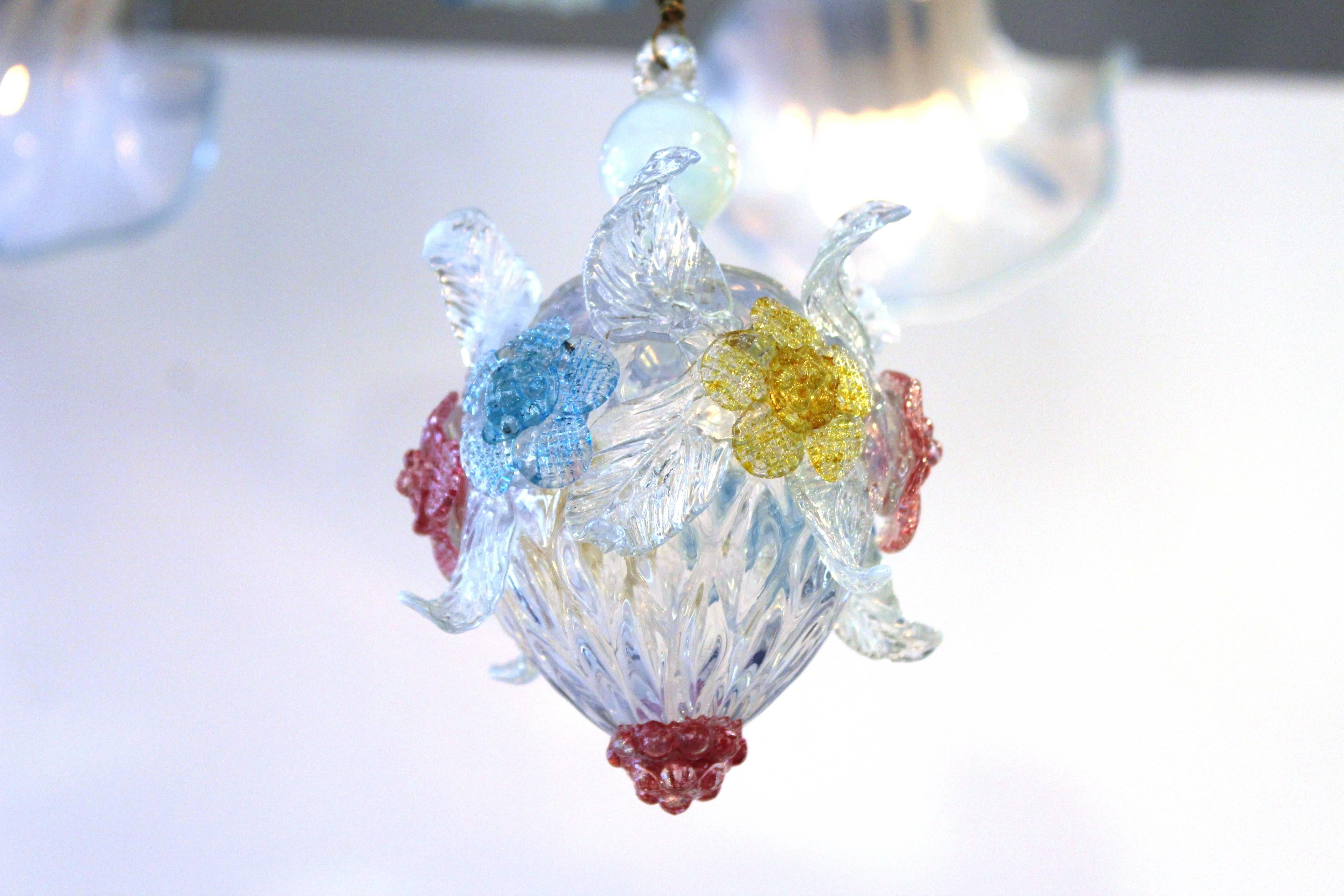 Venetian Murano Glass Opaline Floral Chandelier 1