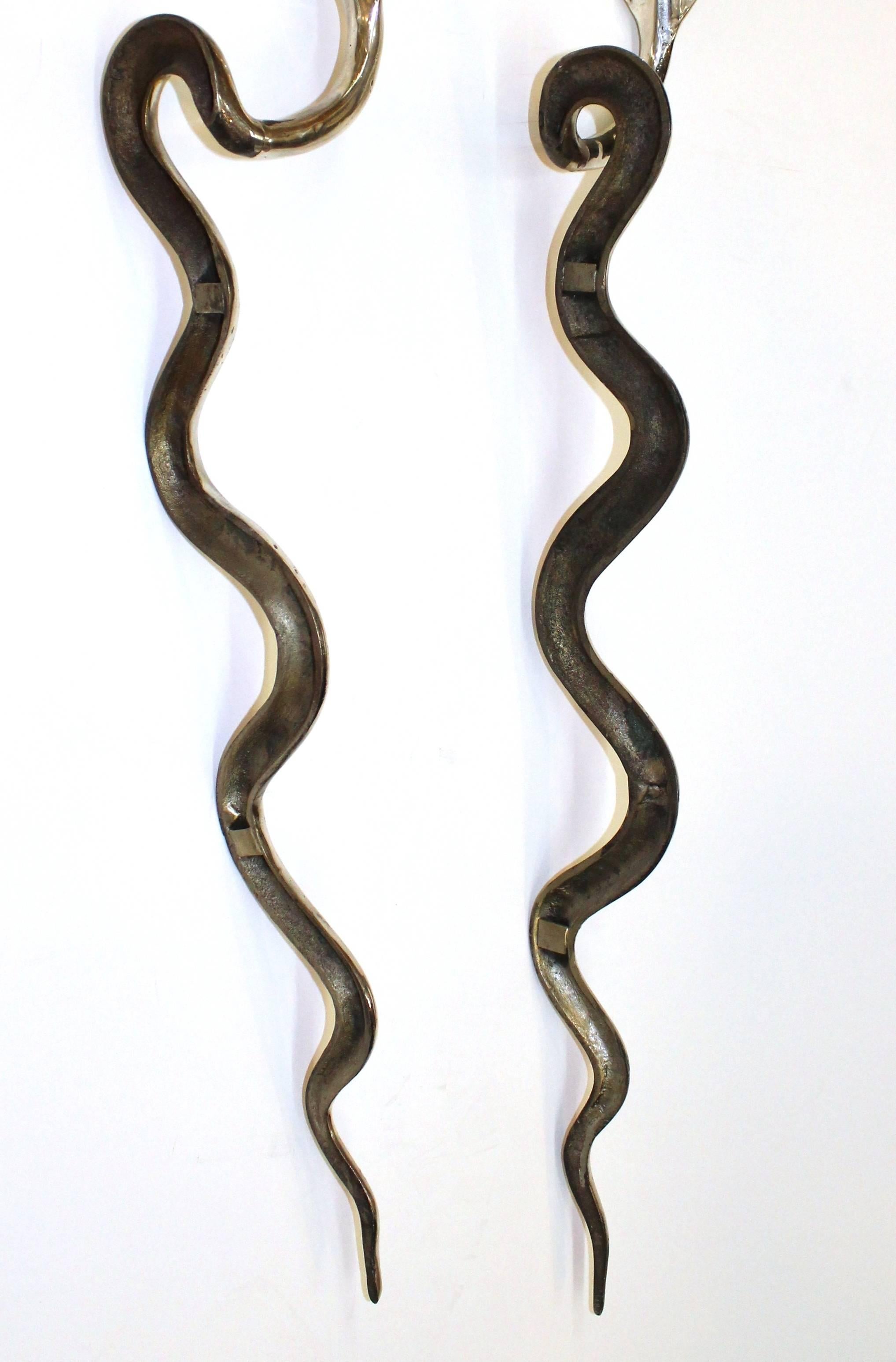 Metal Pair of Serpentine Cobra Candle Sconces