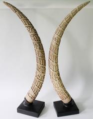 Carved Tusk Shaped Sculptures in Plaster by Austin, 1986