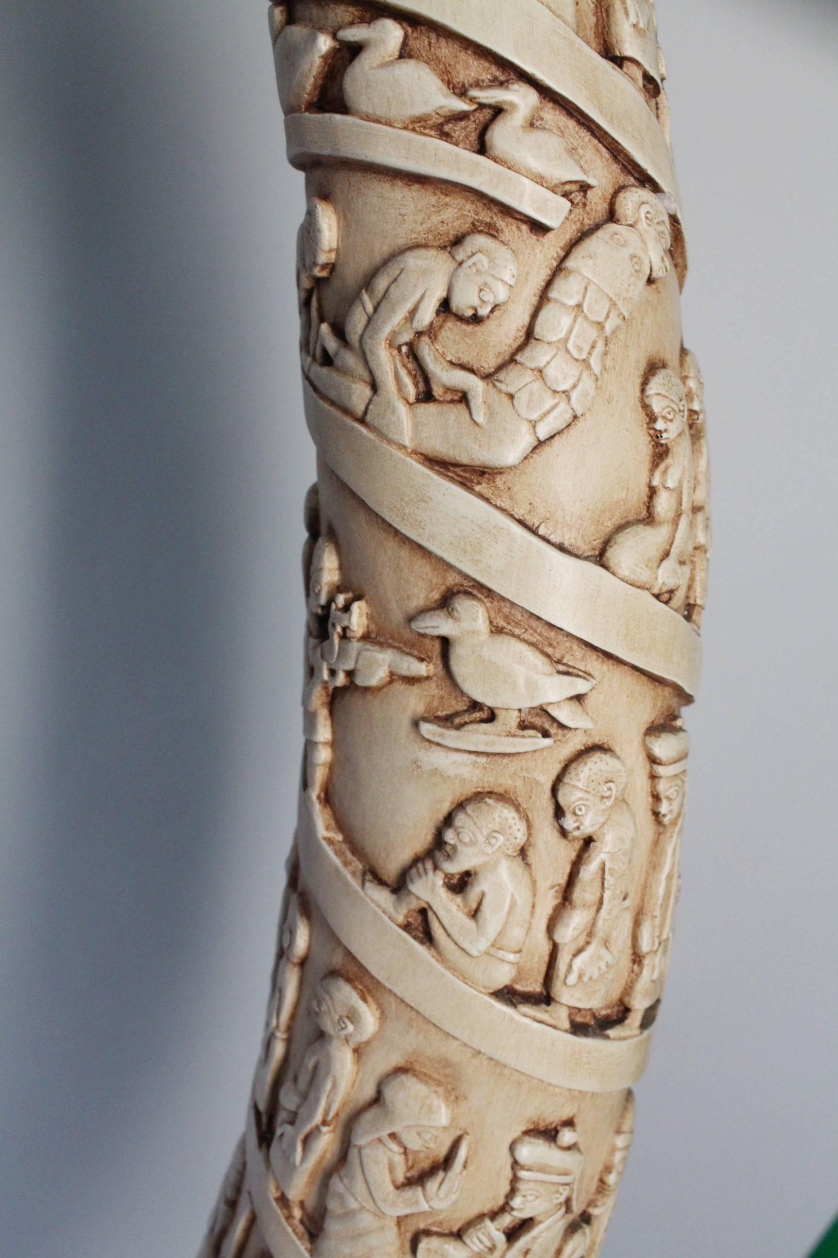 American Carved Tusk Shaped Sculptures in Plaster by Austin, 1986