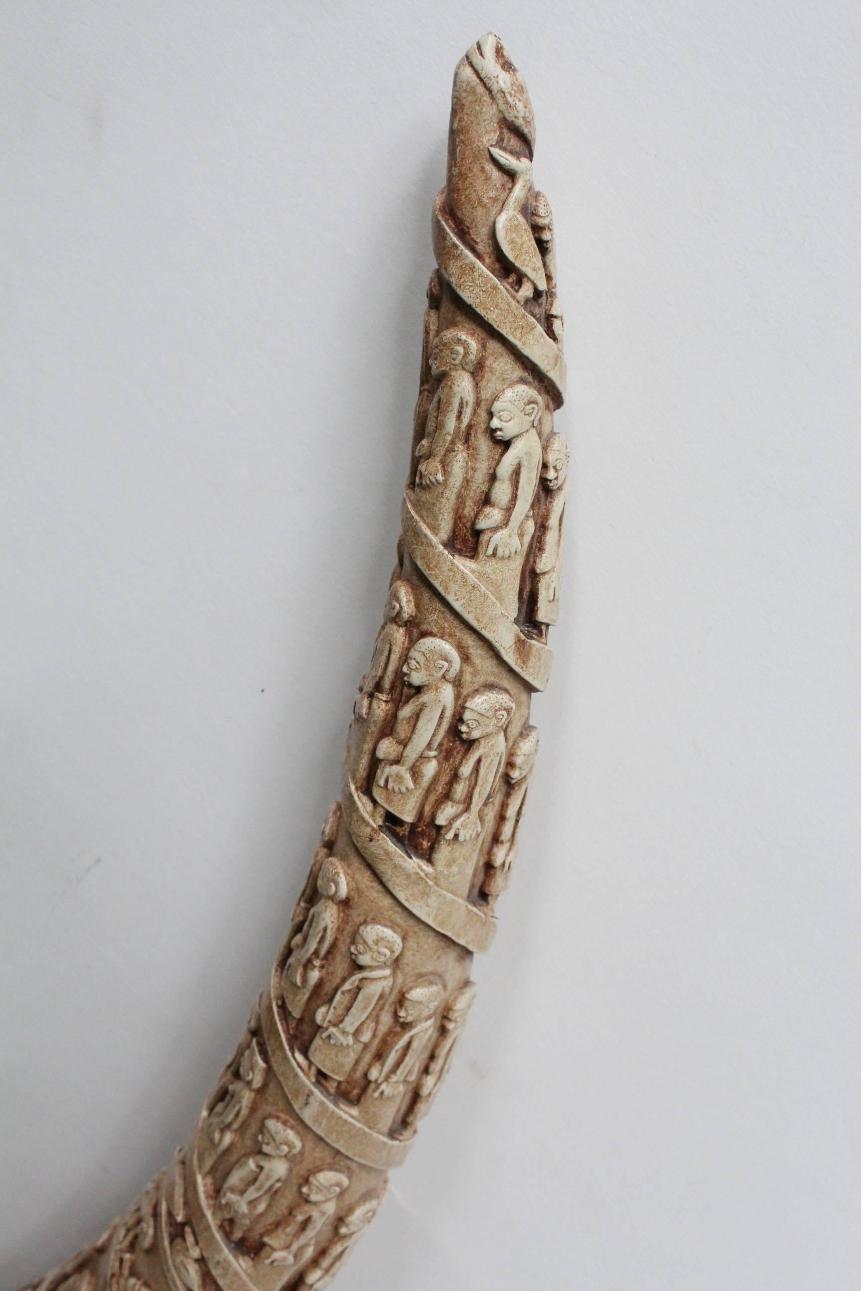 Mid-Century Modern Carved Tusk Shaped Sculptures in Plaster by Austin, 1986