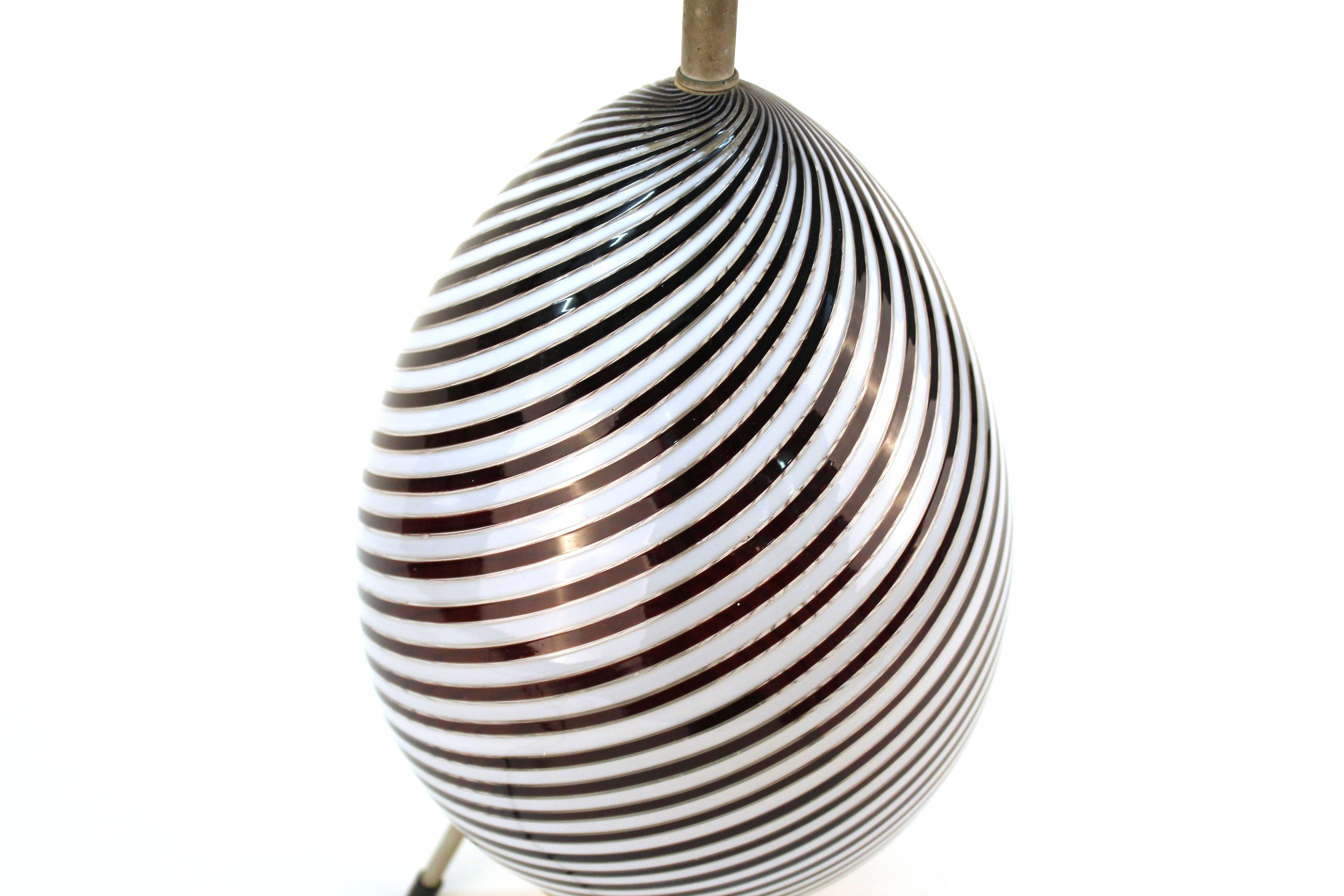 Italian Venini Swirl Egg Lamp in White and Deep Plum