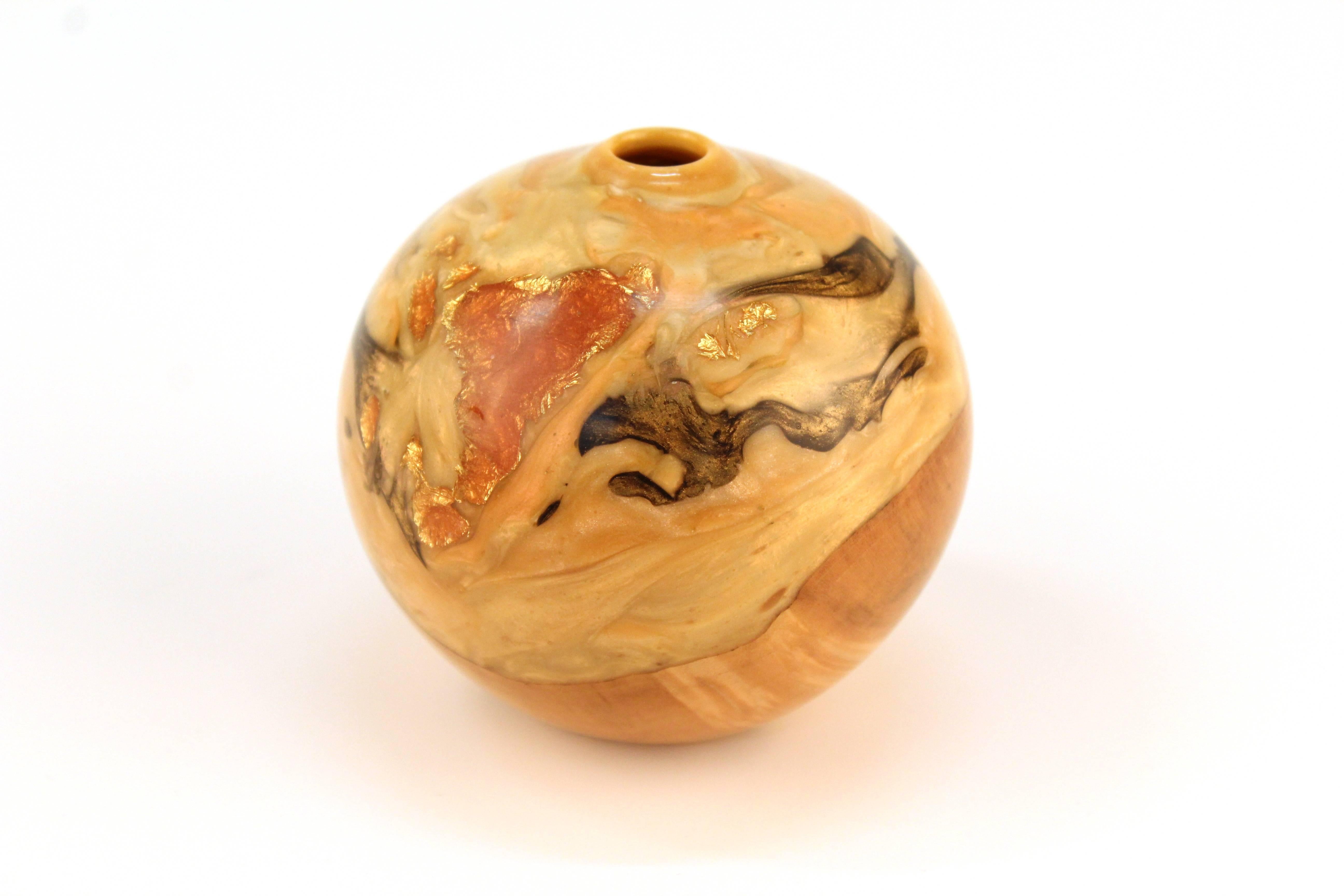 Robert Chatelain vessel crafted in box elder wood, resin and gold leaf using the Hybrid Turning Method. Signed and dated on the bottom.

 