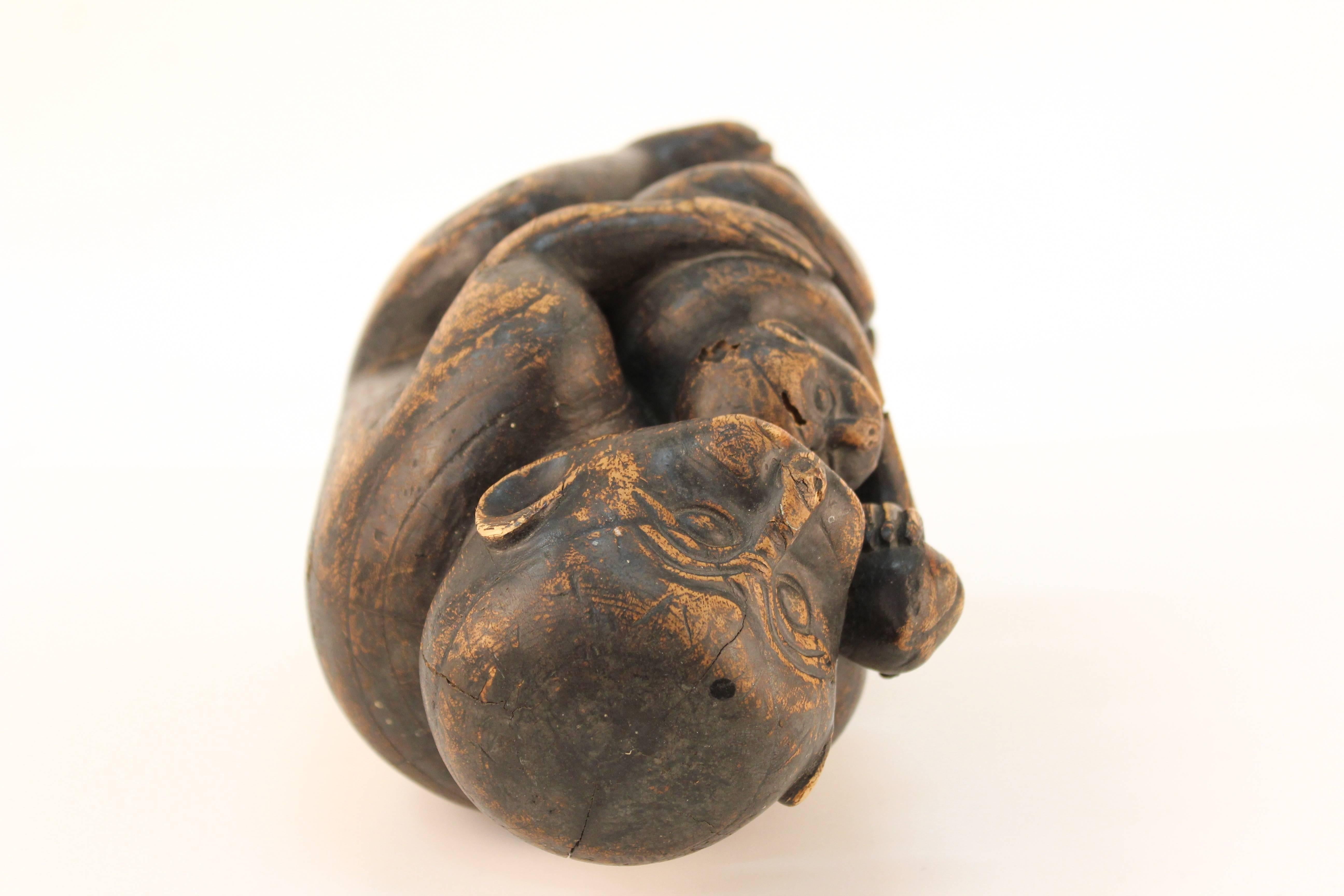 20th Century Wooden Sculpture of a Monkey and Her Infant For Sale