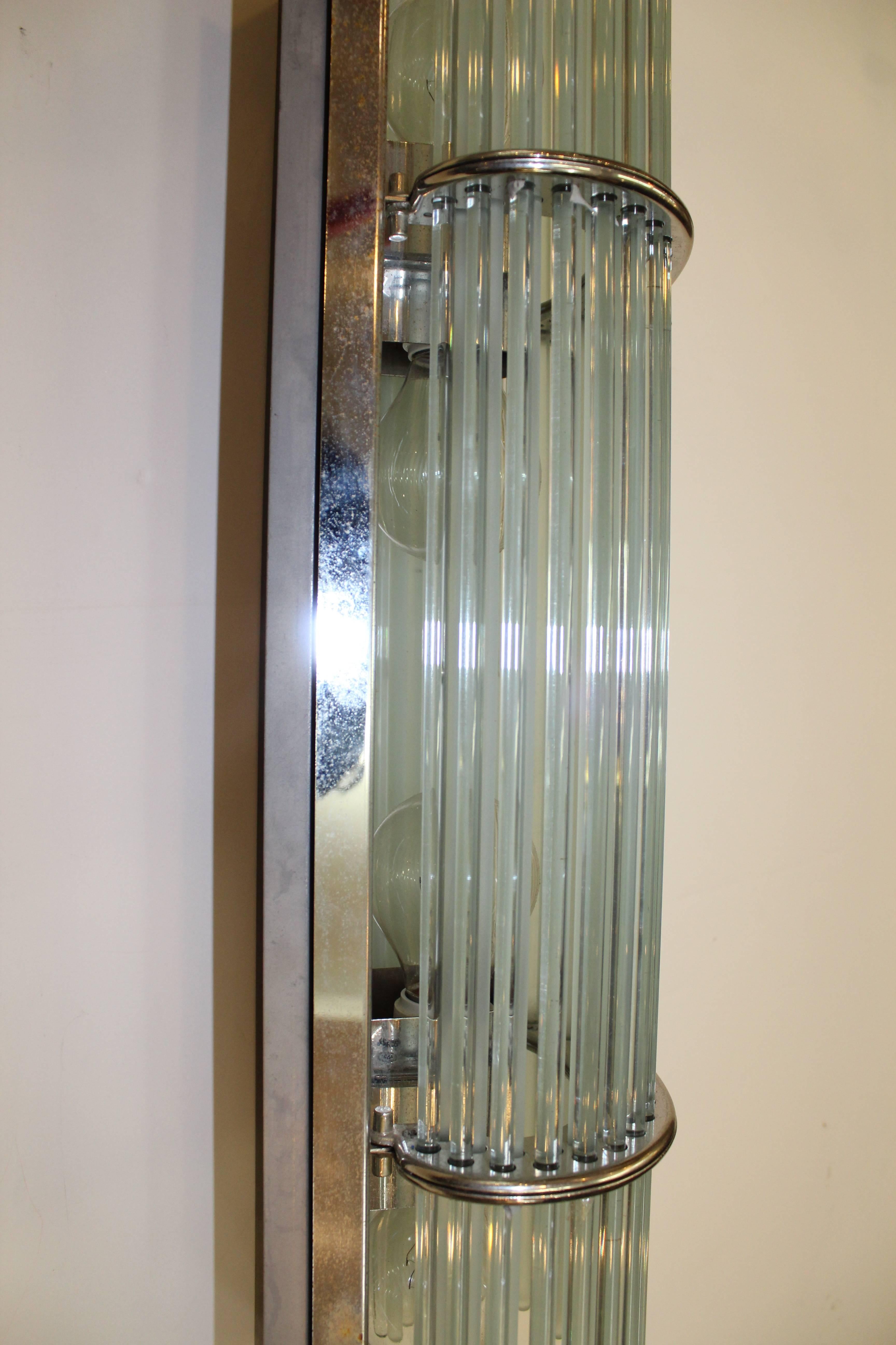 Pair of Gaetano Sciolari Italian Mid-Century Modern Glass Rod Sconces For Sale 1