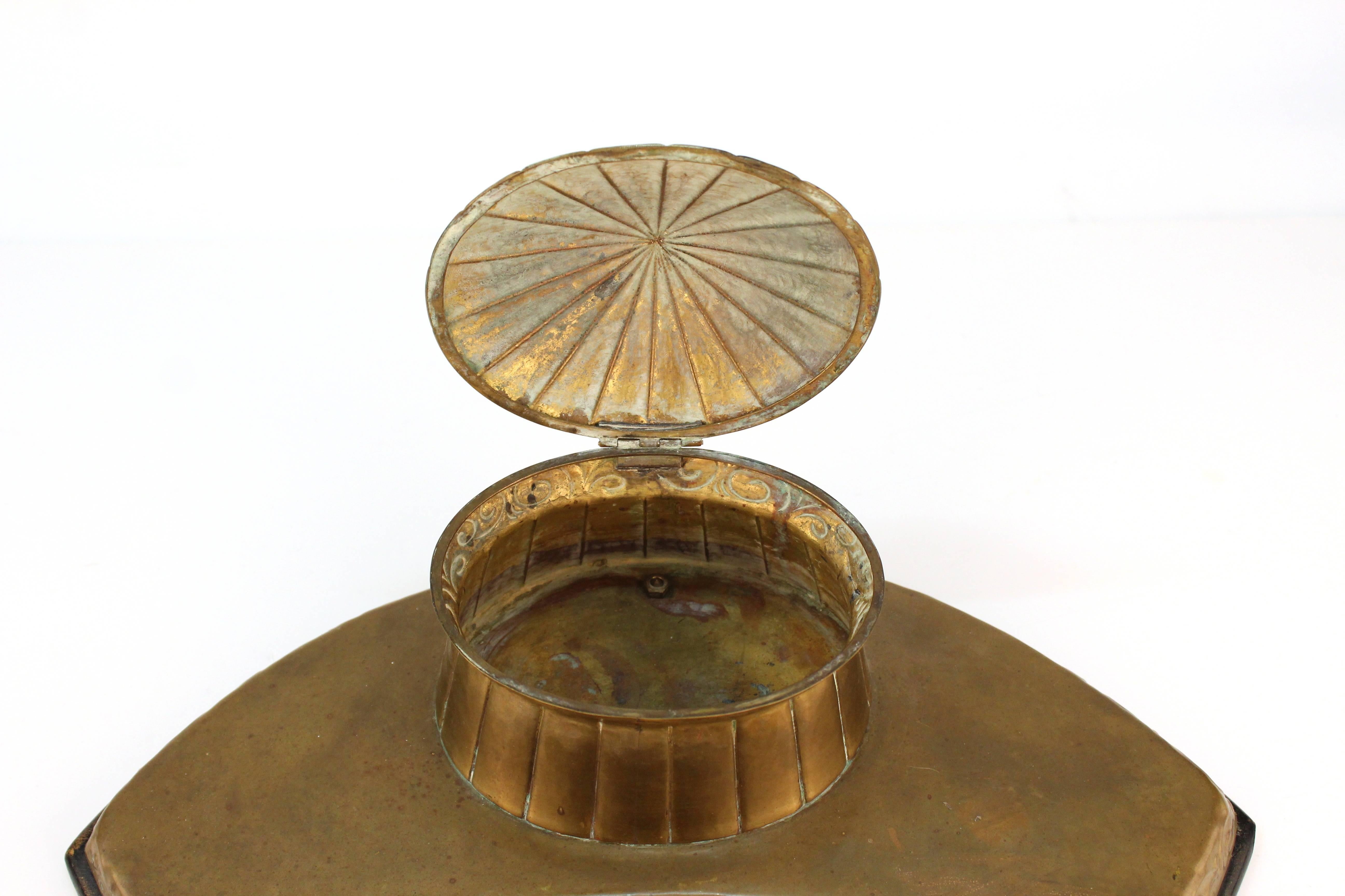 19th Century Arts & Crafts Movement Brass Inkwell