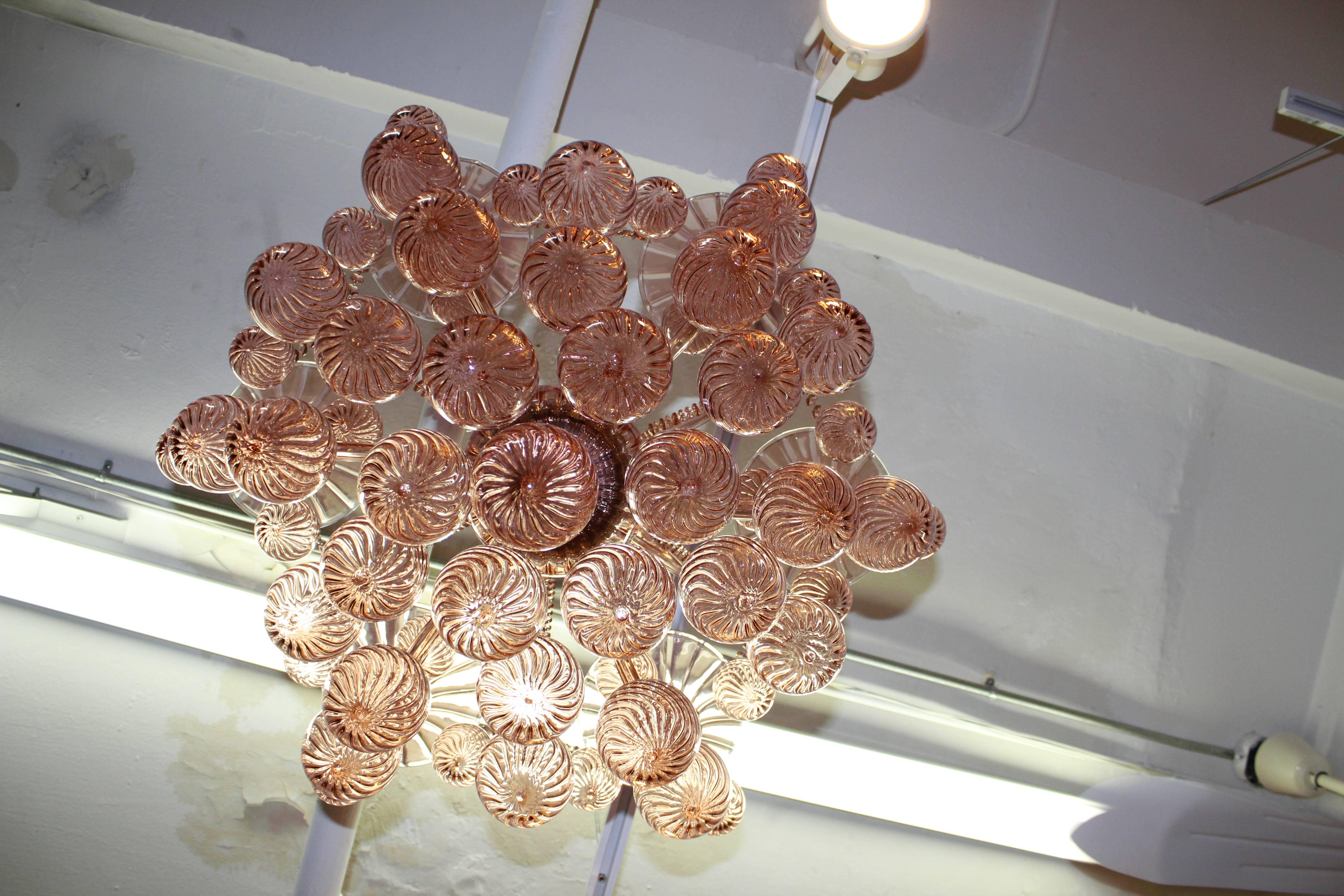 Pink Murano Glass Chandelier with Six Lights In Good Condition In New York, NY