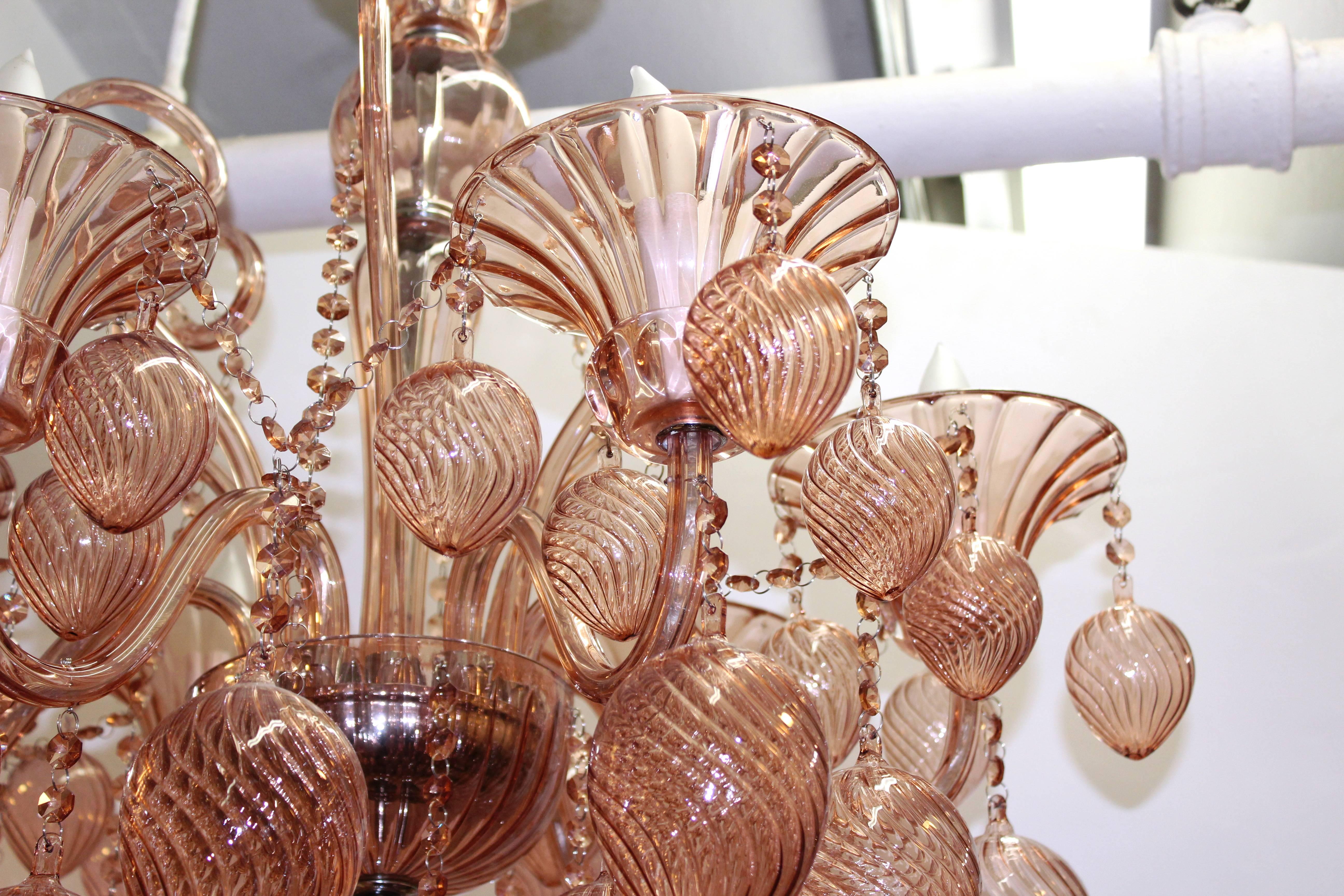 Pink Murano Glass Chandelier with Six Lights 3