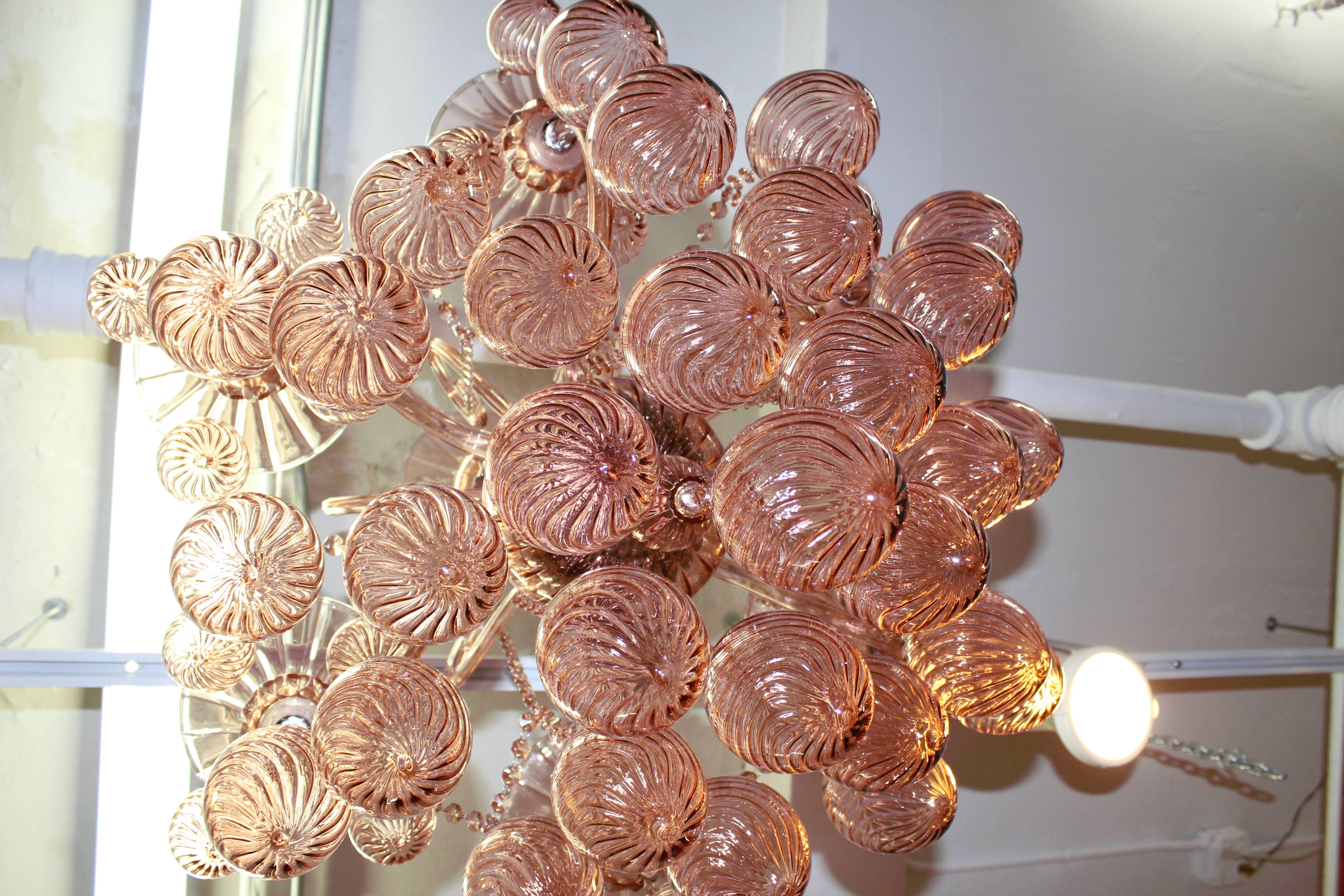 20th Century Pink Murano Glass Chandelier with Six Lights