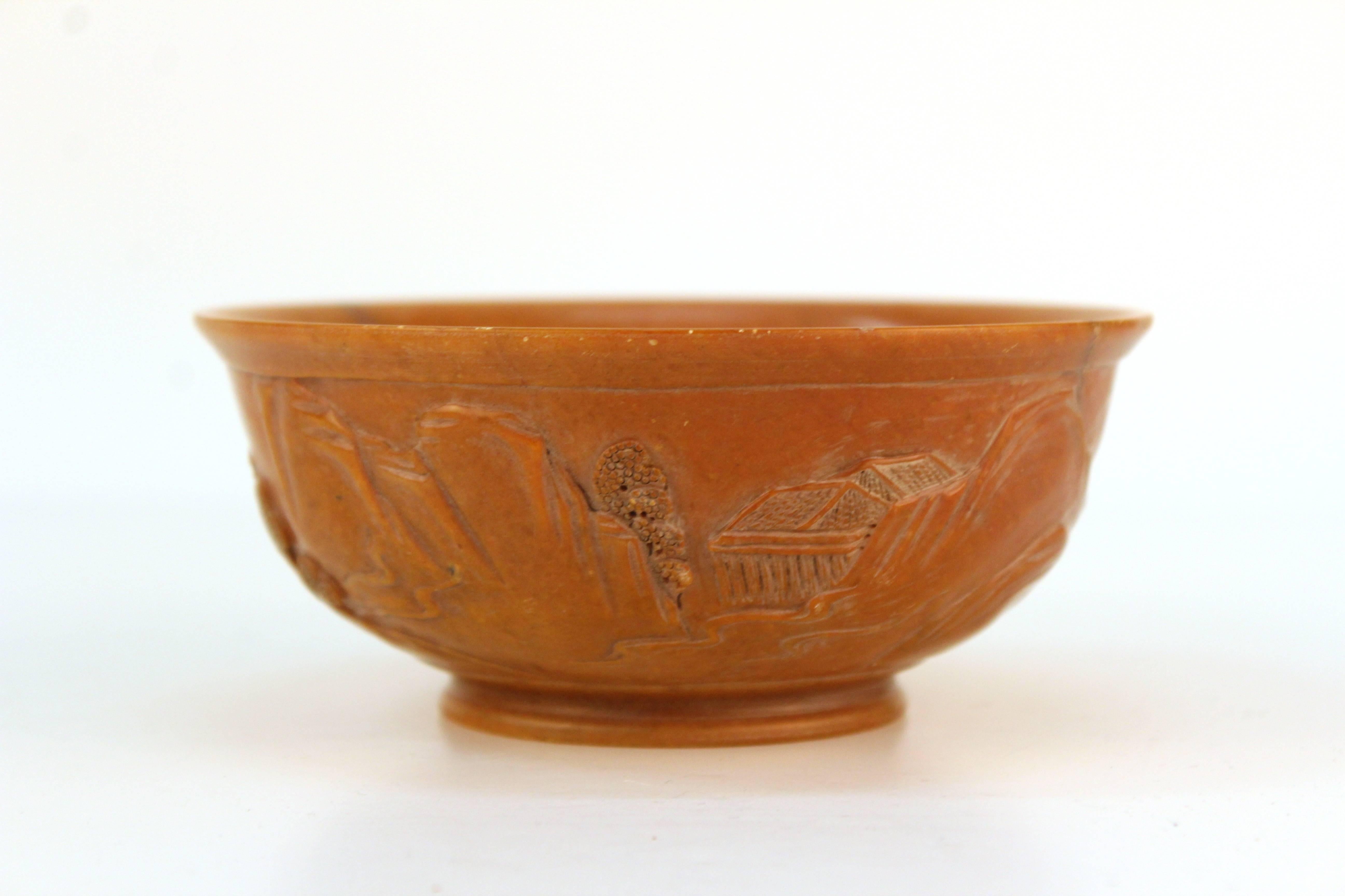 Chinese Soapstone Bowl with Landscapes In Good Condition In New York, NY