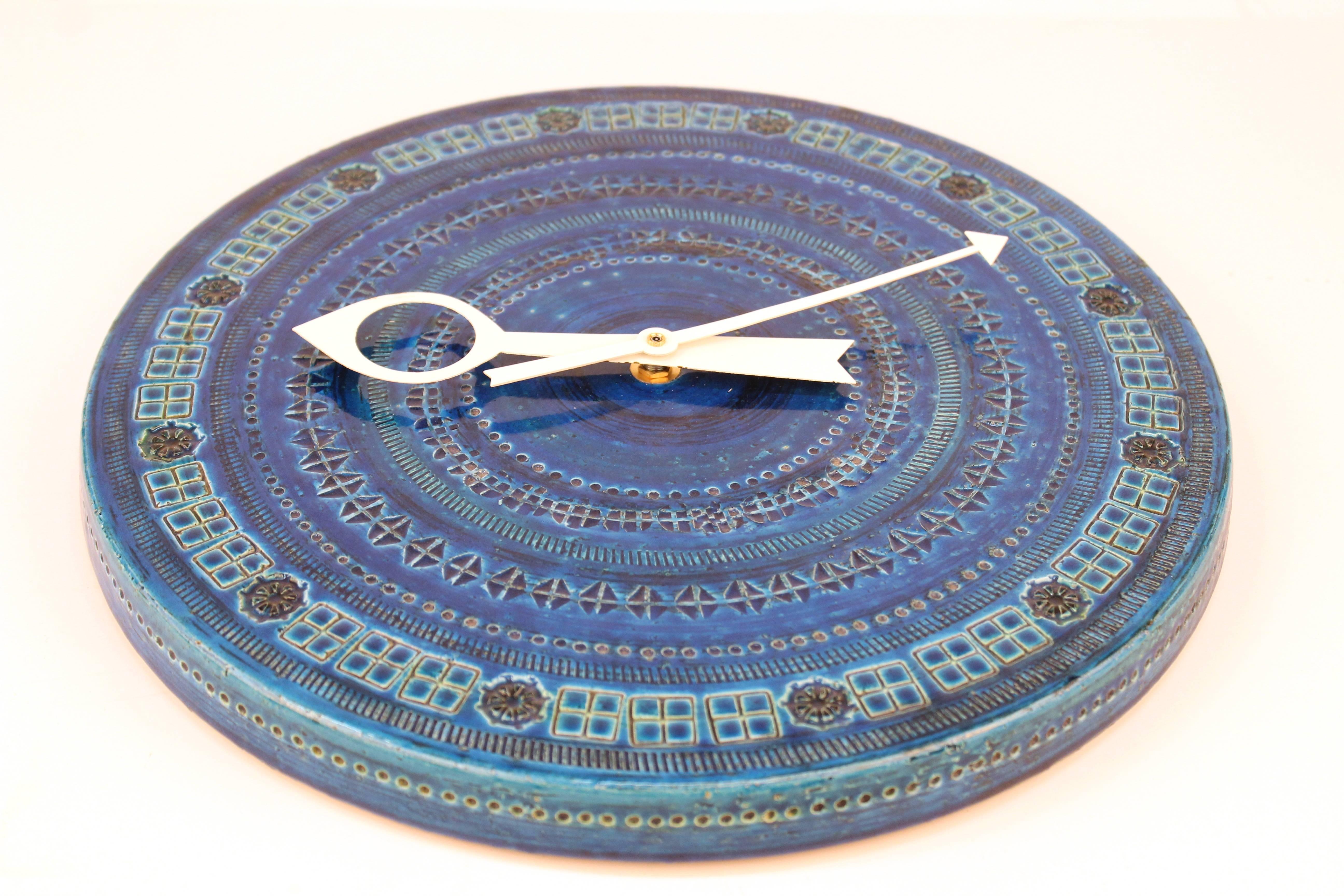 Mid-Century Modern Rimini Blue Ceramic Clock by Bitossi