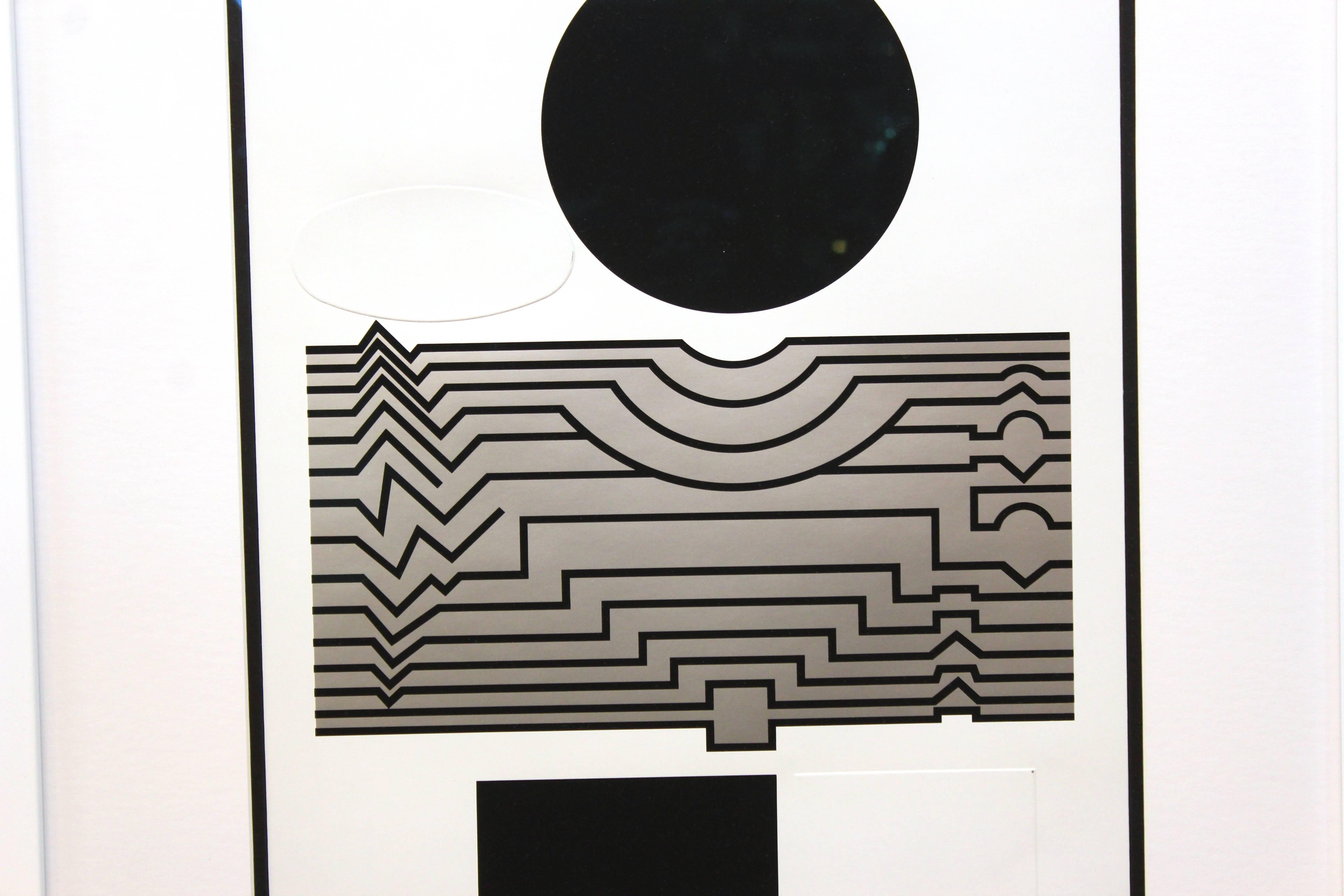 Victor Vasarely serigraph in white, gray and black. Work of the 