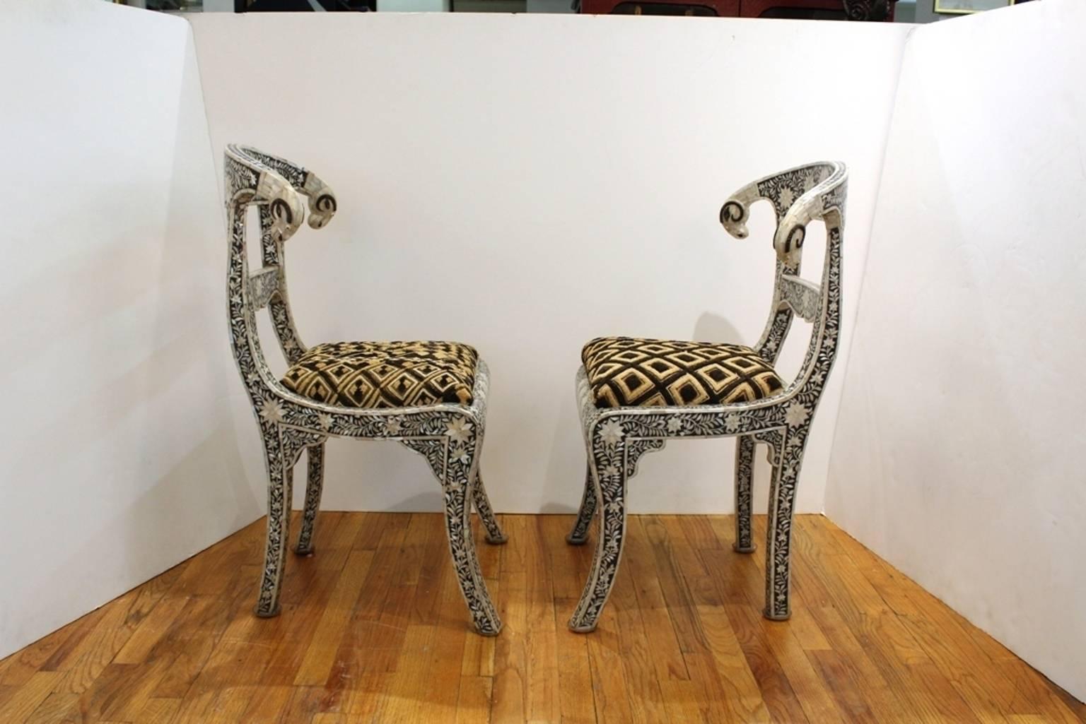 Pair of Klismos Chairs with Ram Heads In Good Condition In New York, NY