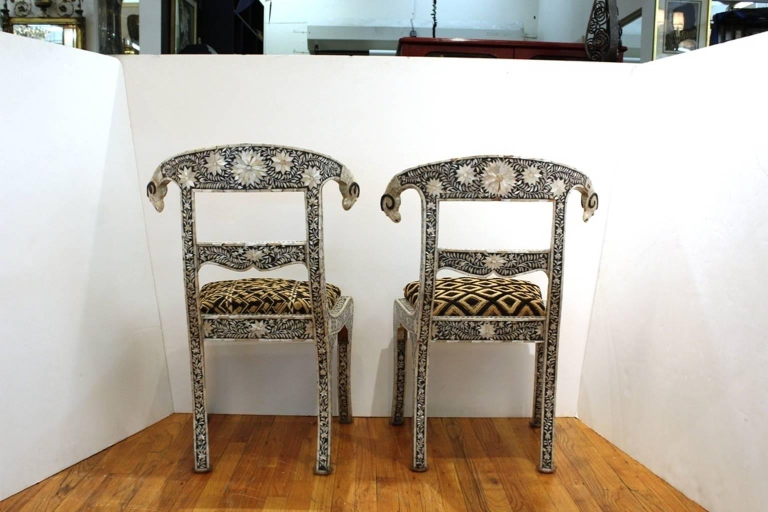 20th Century Pair of Klismos Chairs with Ram Heads