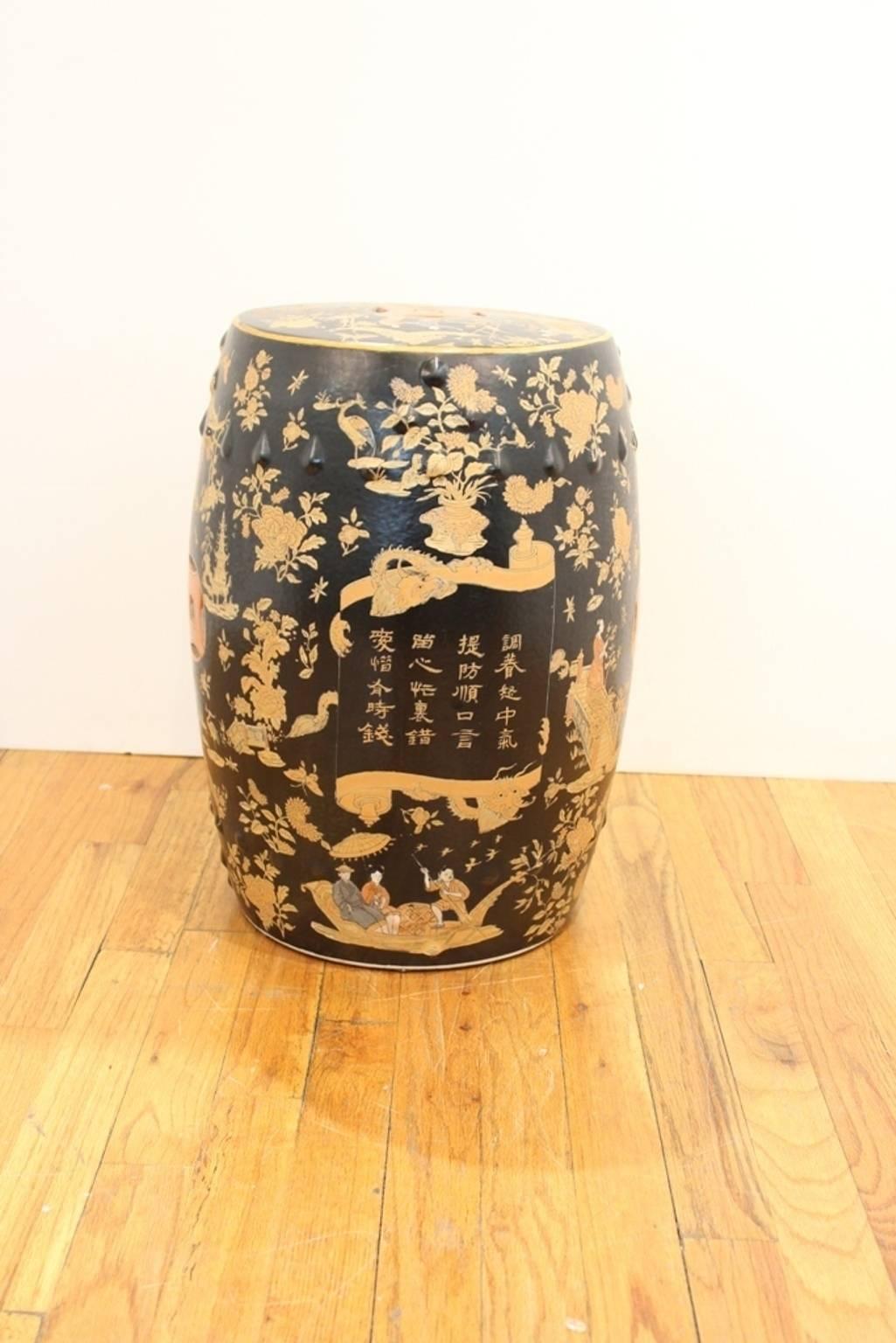 Chinoiserie Garden Stool with Landscapes In Good Condition In New York, NY