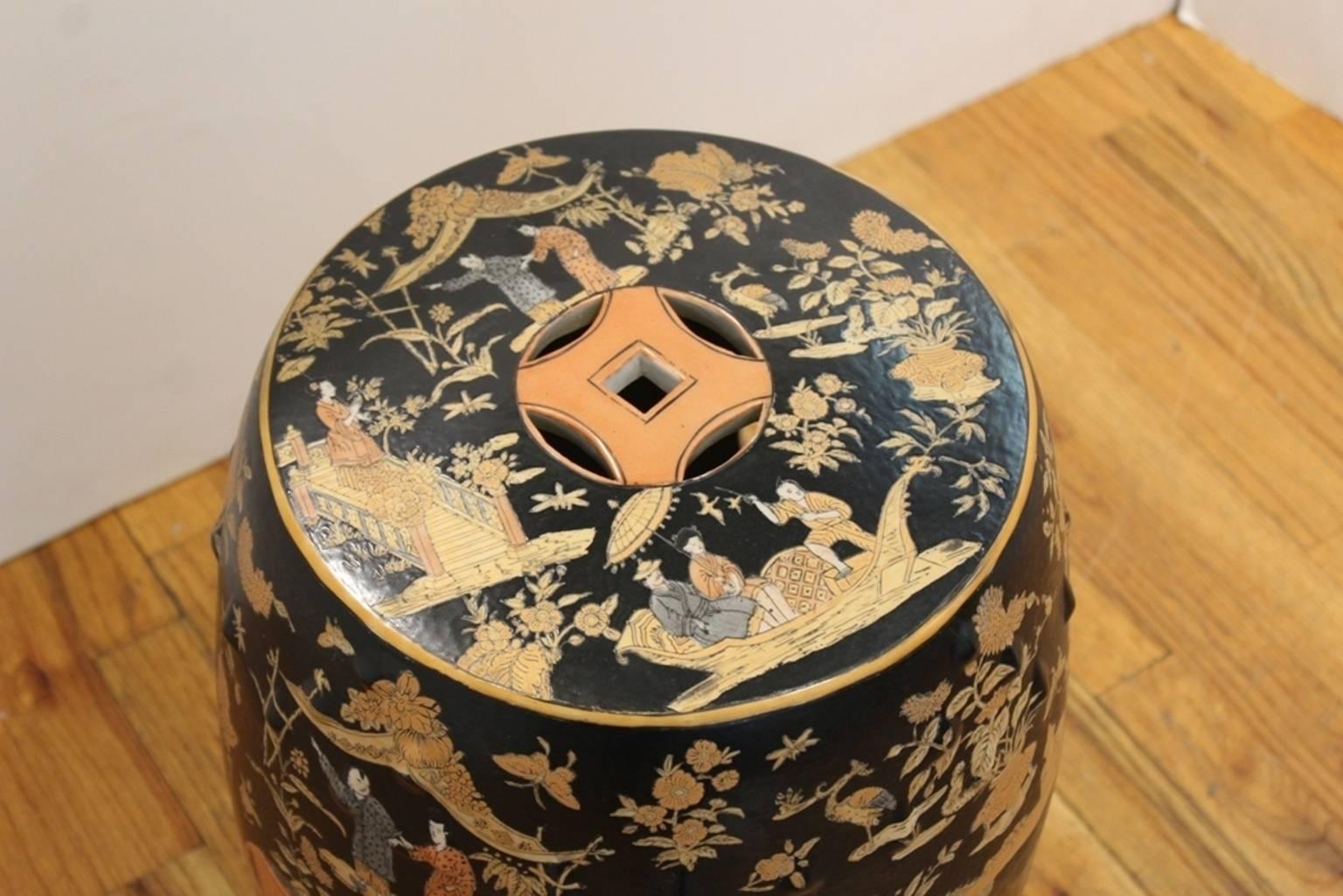 Chinoiserie Garden Stool with Landscapes 3