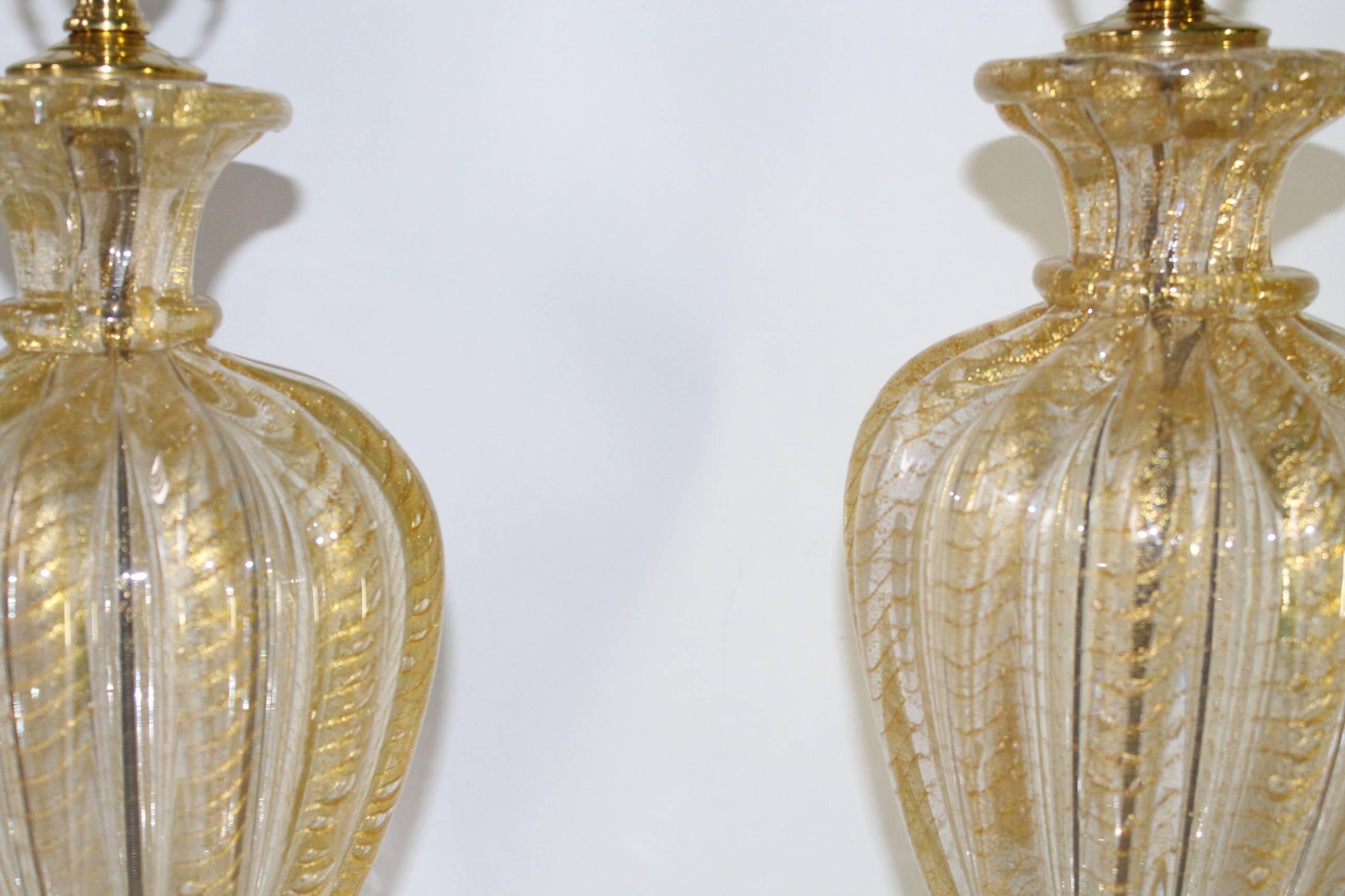 20th Century Mid-Century Murano Italian Glass Lamps with Gold Flakes