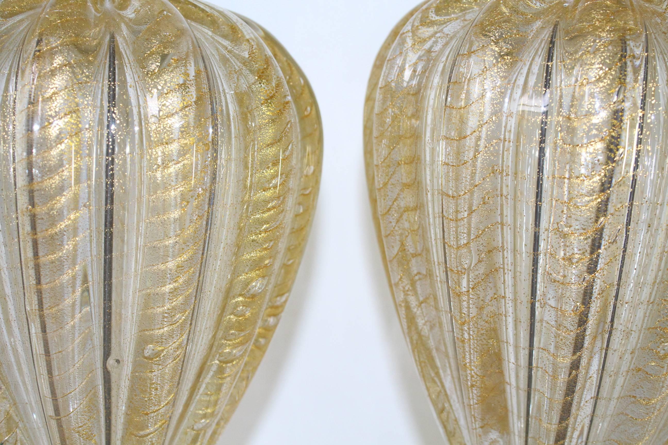 Mid-Century Murano Italian Glass Lamps with Gold Flakes 1