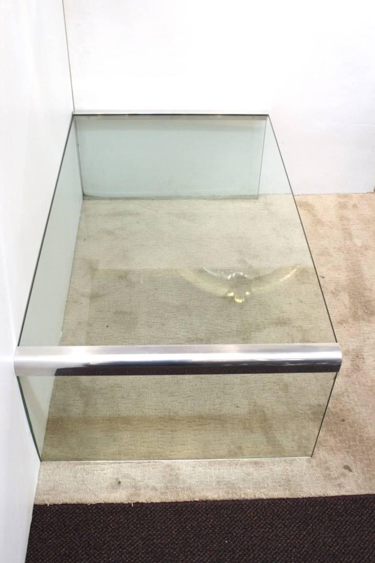 Mid-Century Modern Glass and Chrome Waterfall Coffee Table