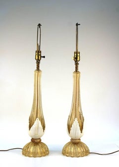 Pair of Murano Lamps with Gilt Milk Glass