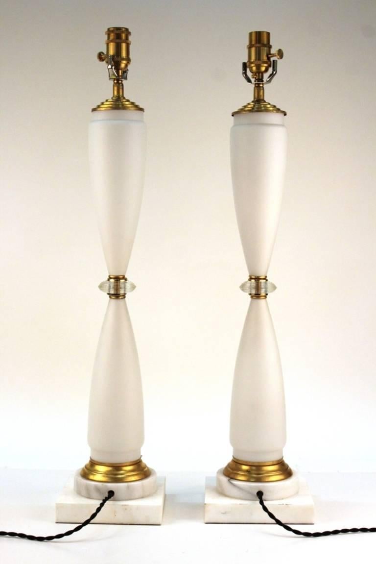 Mid-Century Modern Pair of German Mid-Century Lamps in White Matte Glass