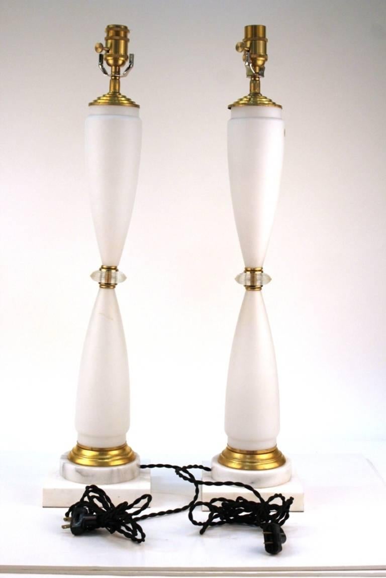 Pair of German Mid-Century Lamps in White Matte Glass In Good Condition In New York, NY