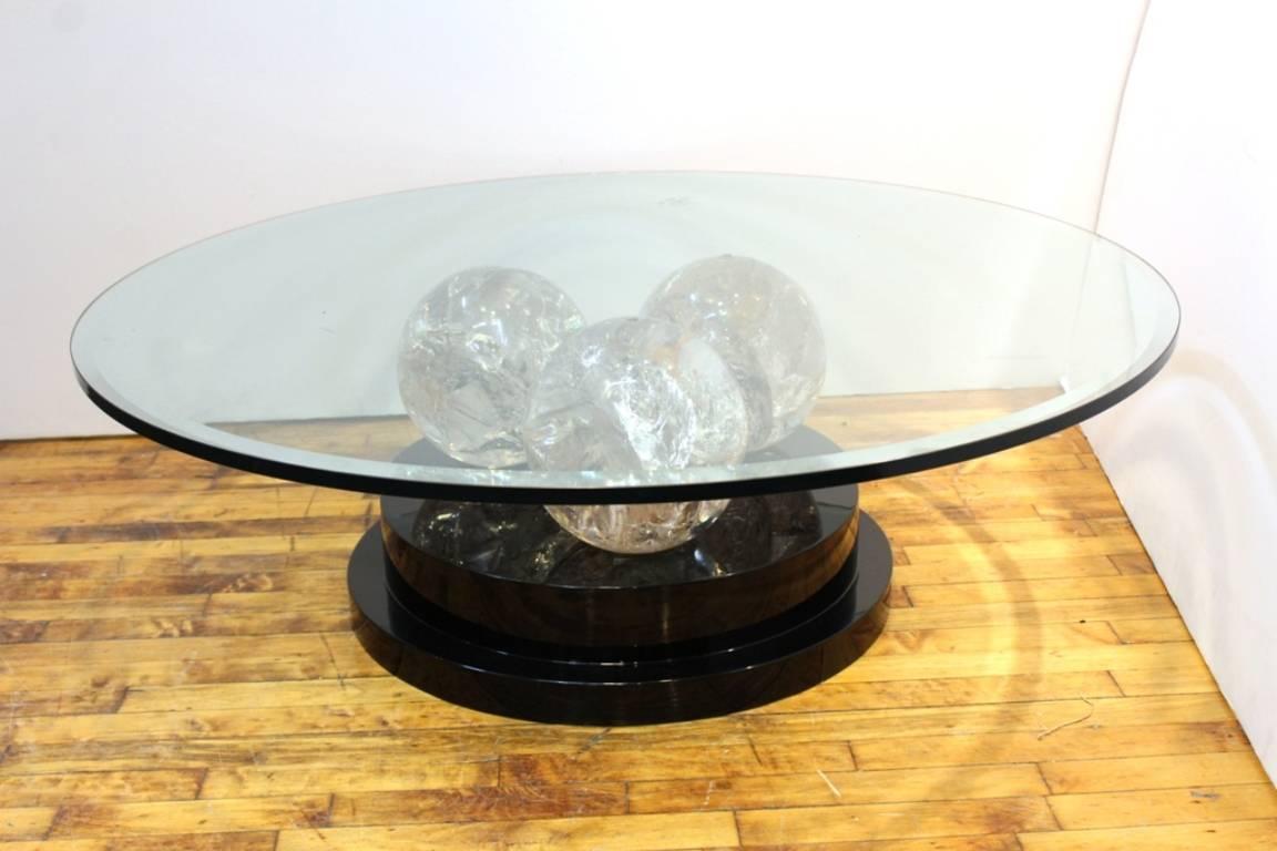 Round Coffee Table on Three Large Globes 3