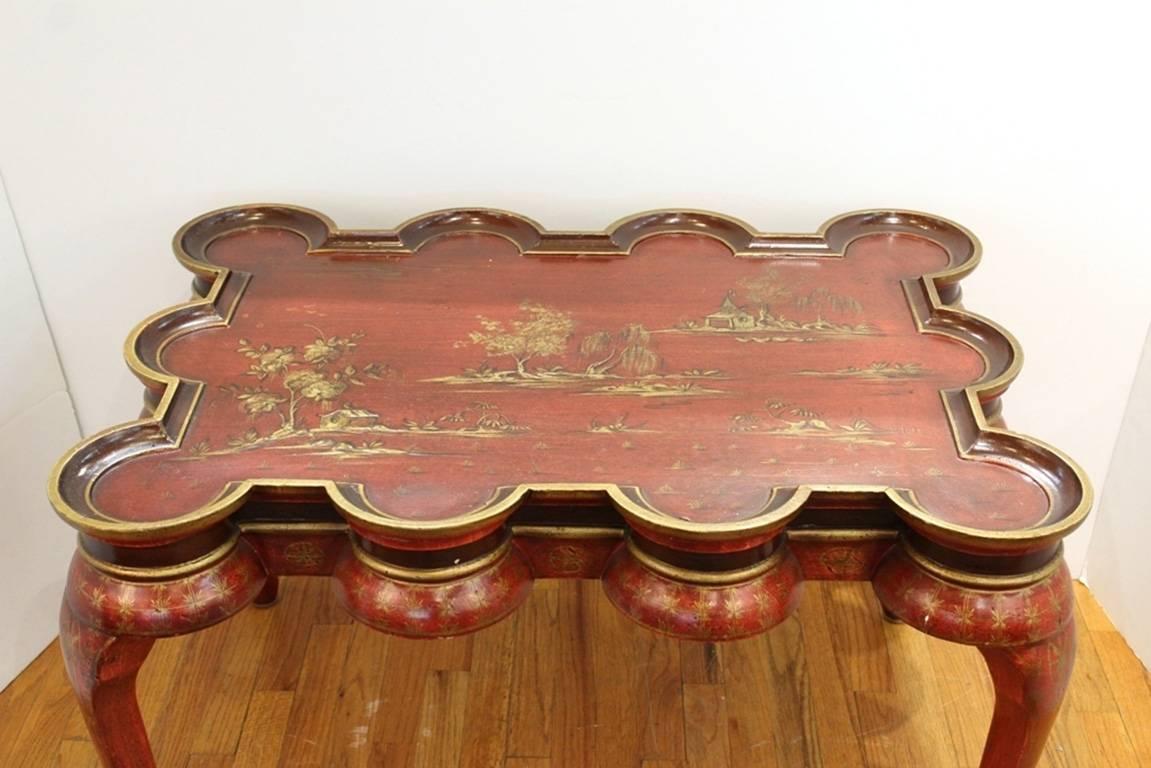 20th Century Chinoiserie Coffee Table in Red and Gold