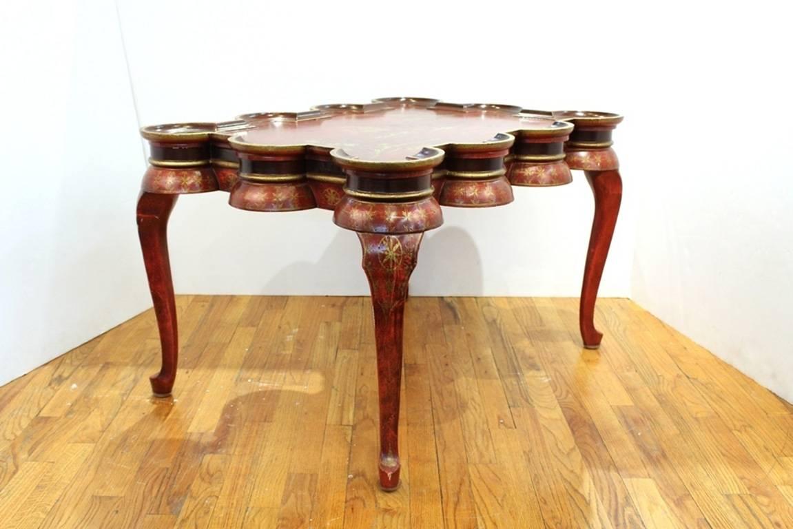 Chinoiserie Coffee Table in Red and Gold In Good Condition In Astoria, NY