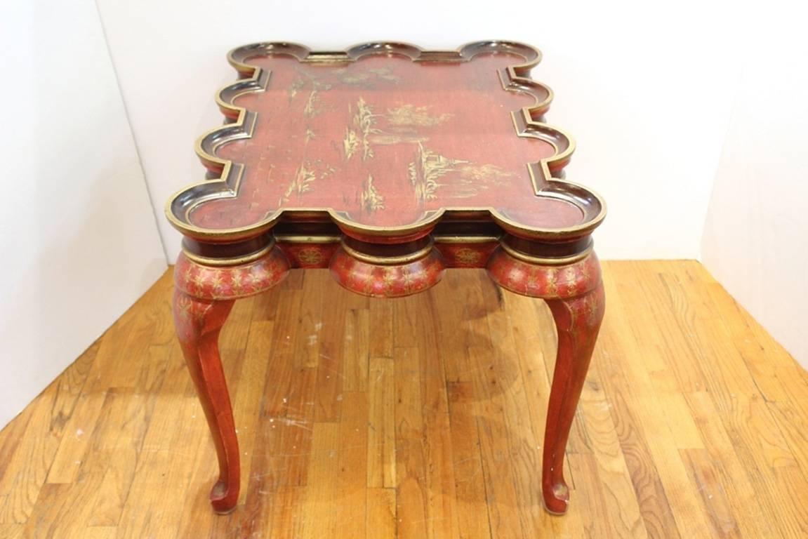 Wood Chinoiserie Coffee Table in Red and Gold
