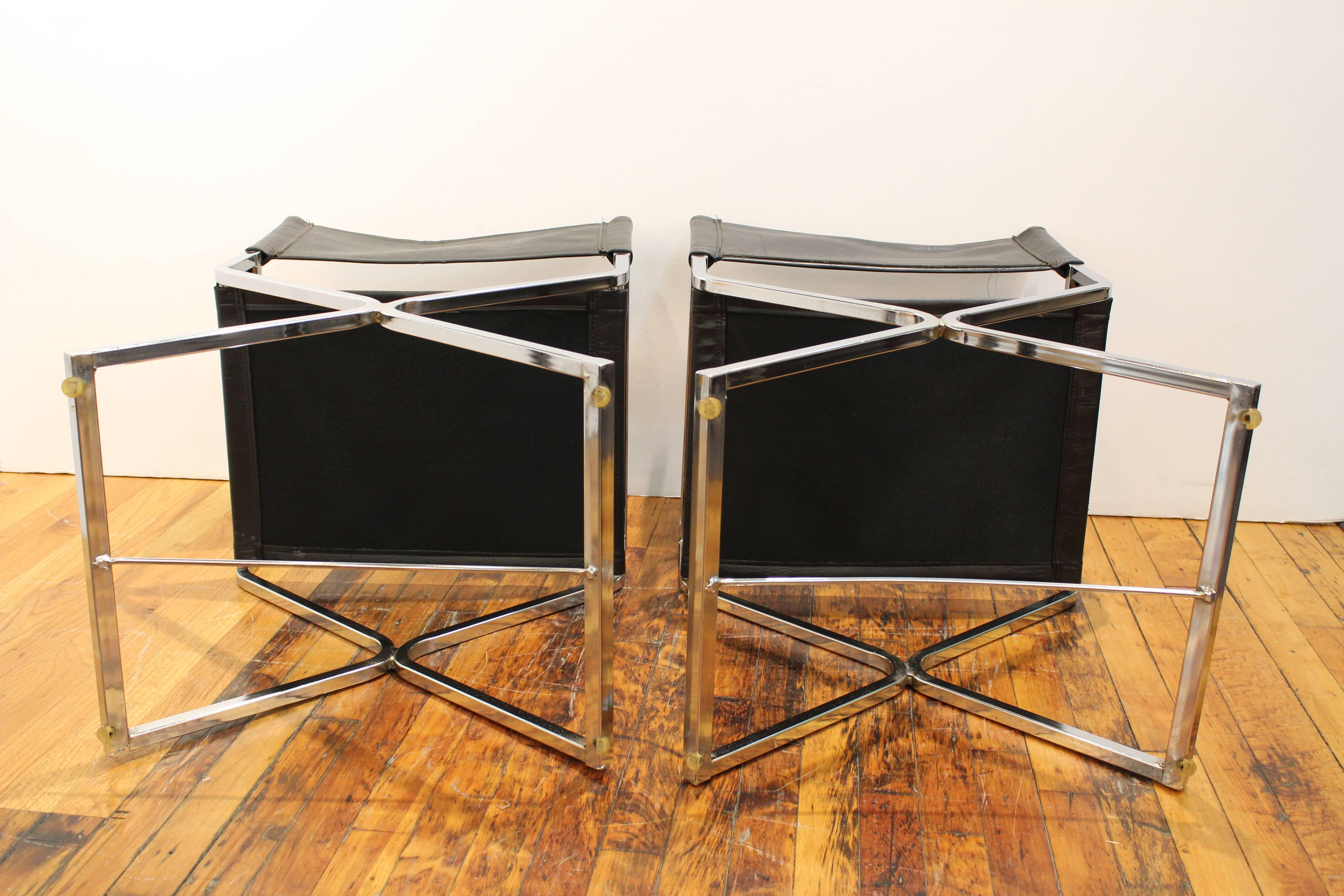 Pair of Chrome and Leather Directors Chairs 1