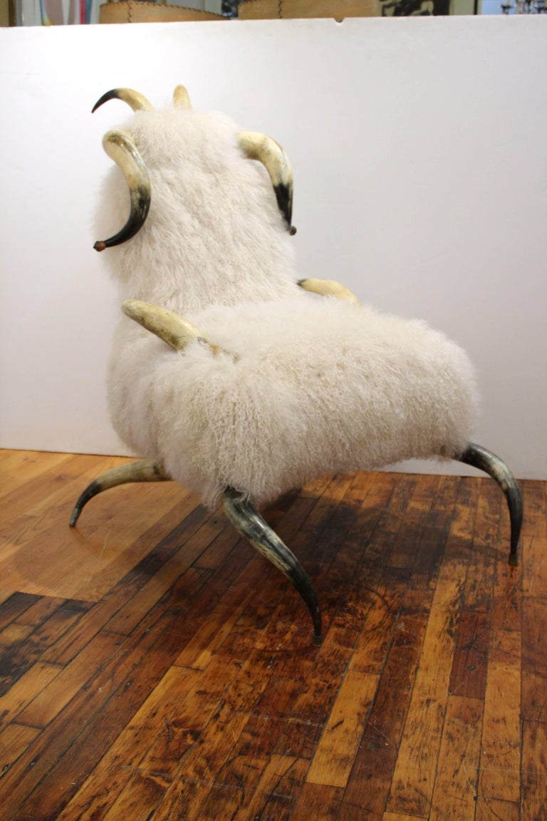 Horn Chair with Mongolian Lambs Wool Upholstery at 1stDibs